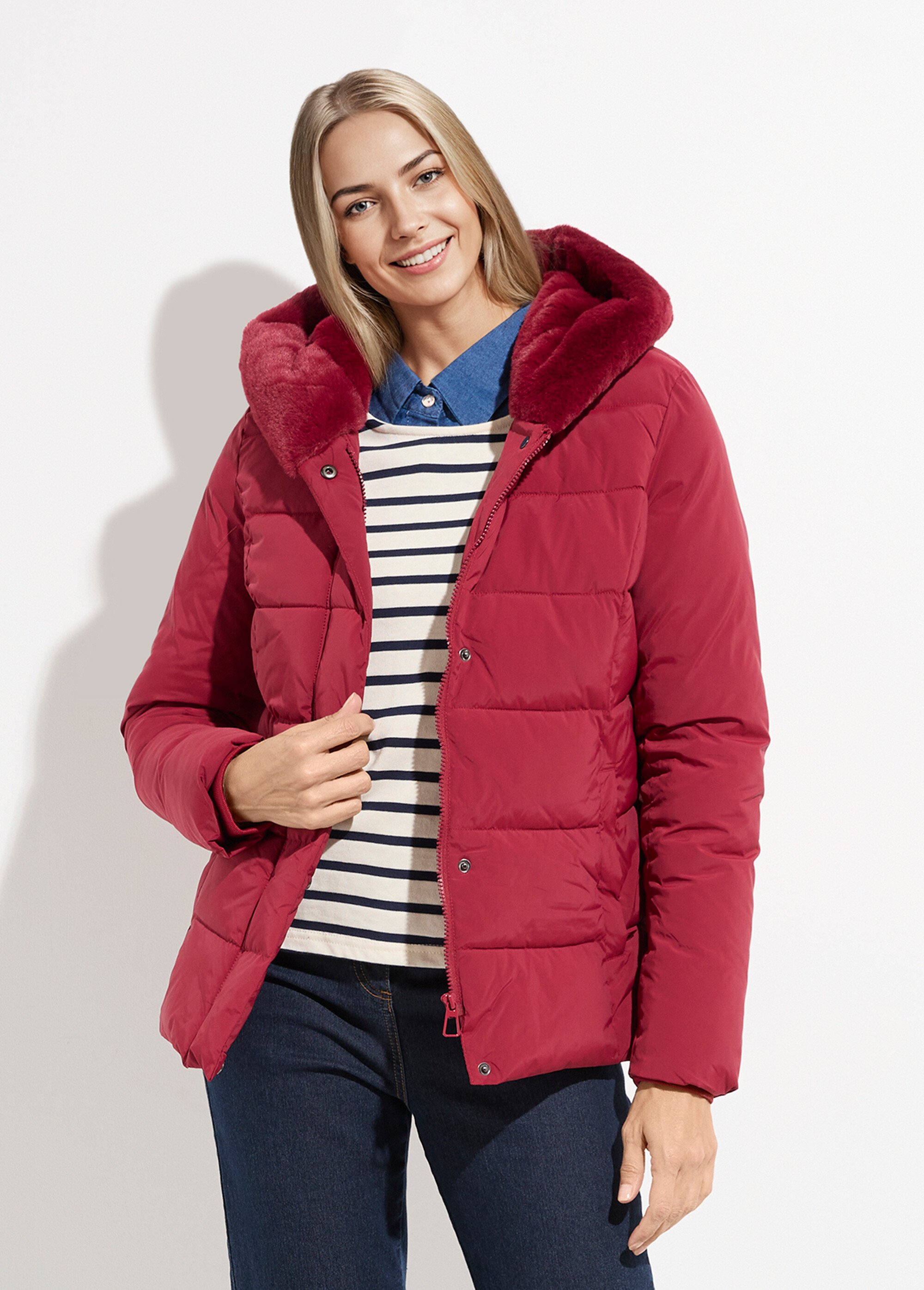 Doudoune courte avec capuche fourrure Femme Rouge LJ-6071 FA1