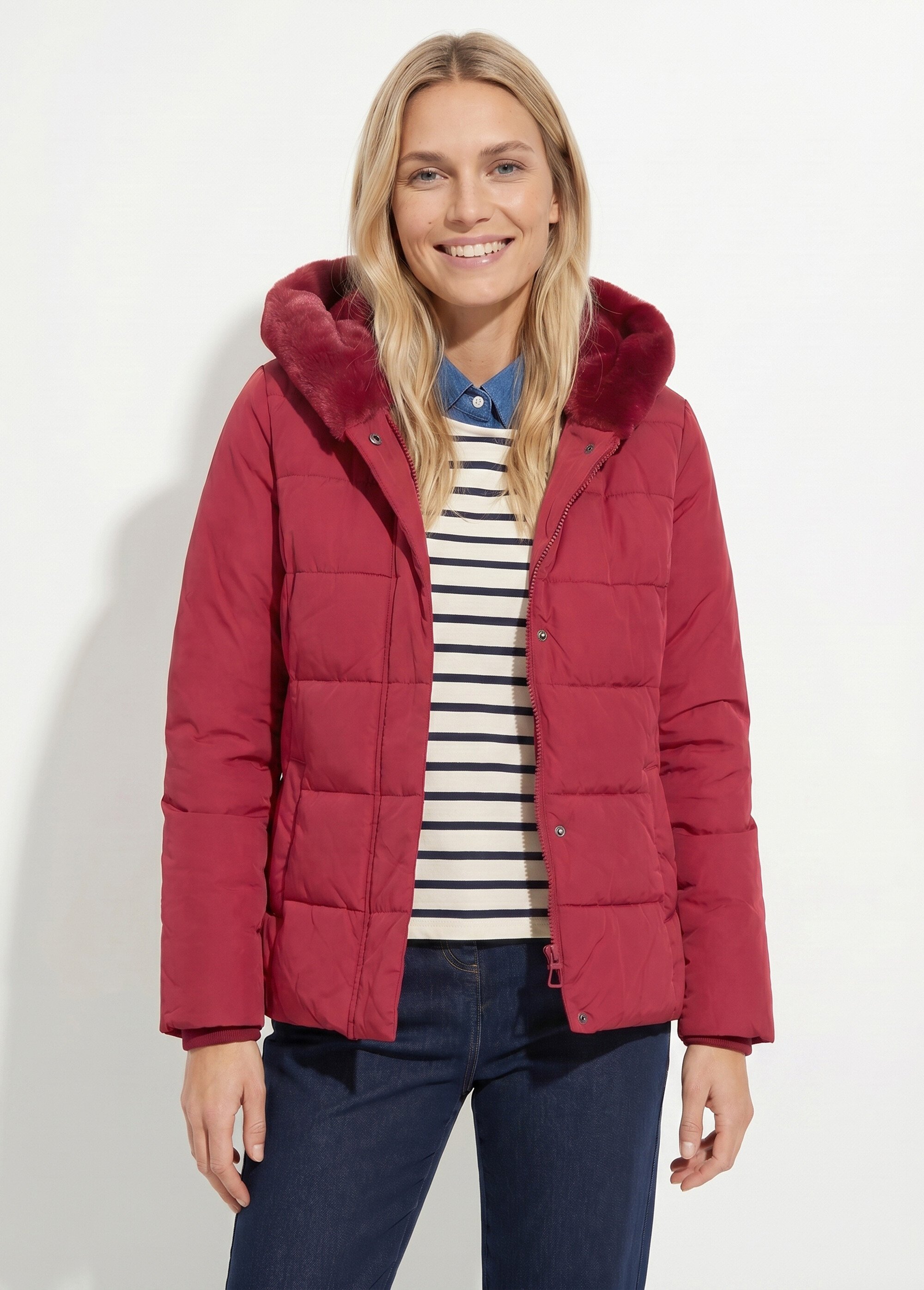 Doudoune courte avec capuche fourrure Femme Rouge LJ-6071 FA1