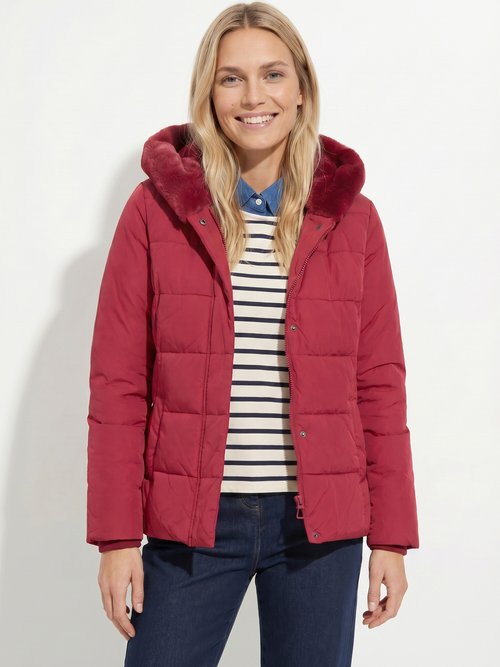 Doudoune courte avec capuche fourrure Femme Rouge LJ-6071 FA1