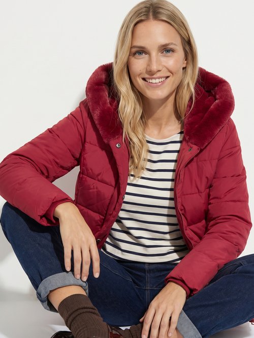 Doudoune courte avec capuche fourrure Femme Rouge LJ-6071 MV1