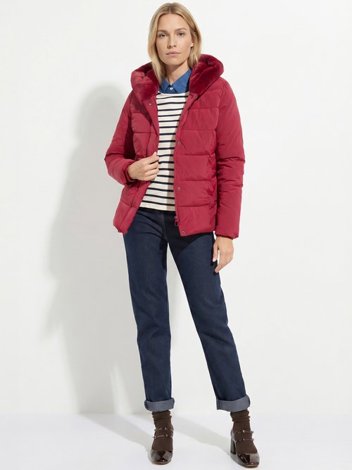 Doudoune courte avec capuche fourrure Femme Rouge LJ-6071 SI1
