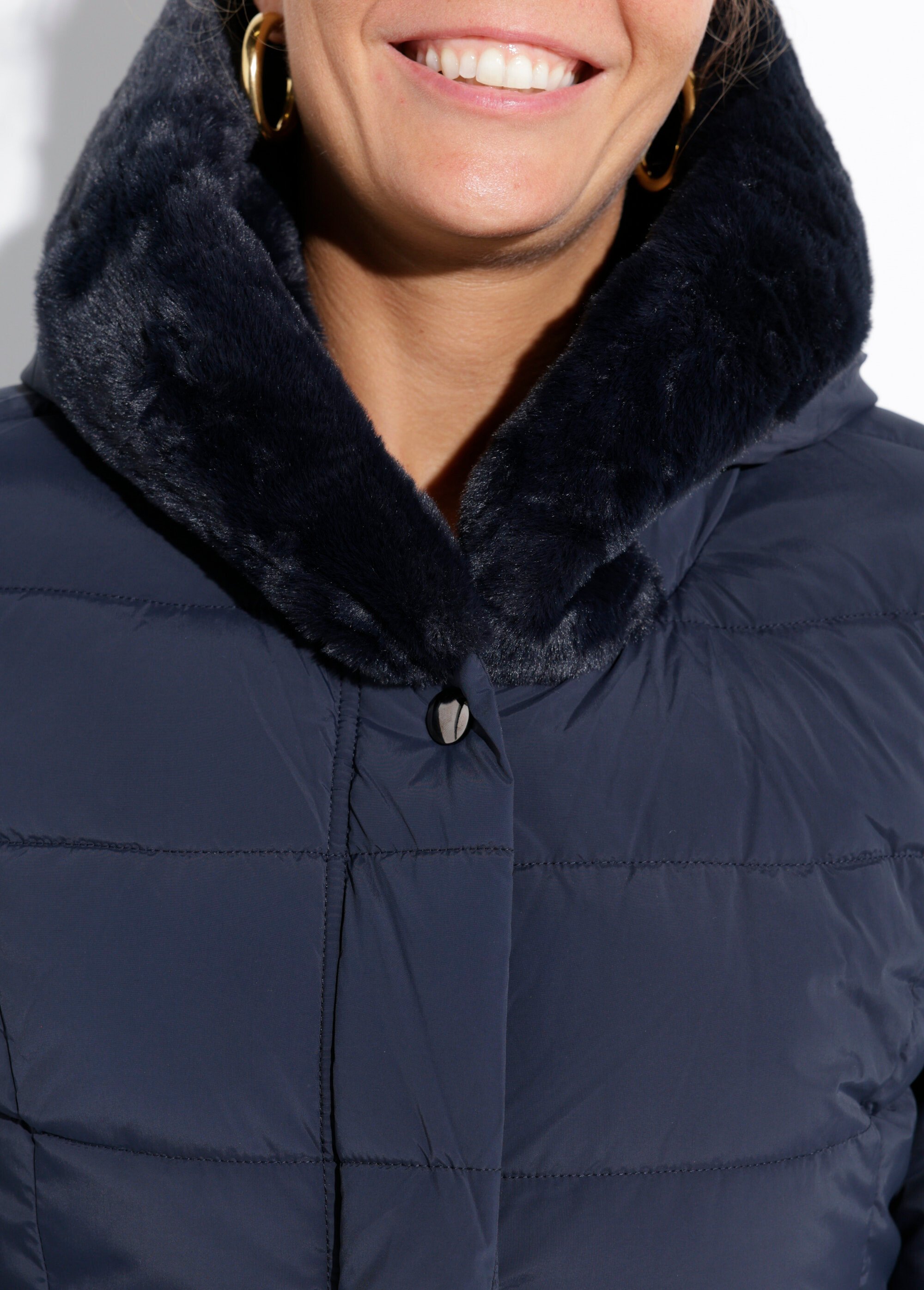 Doudoune courte avec capuche fourrure Femme Bleu LJ-6071 DE1