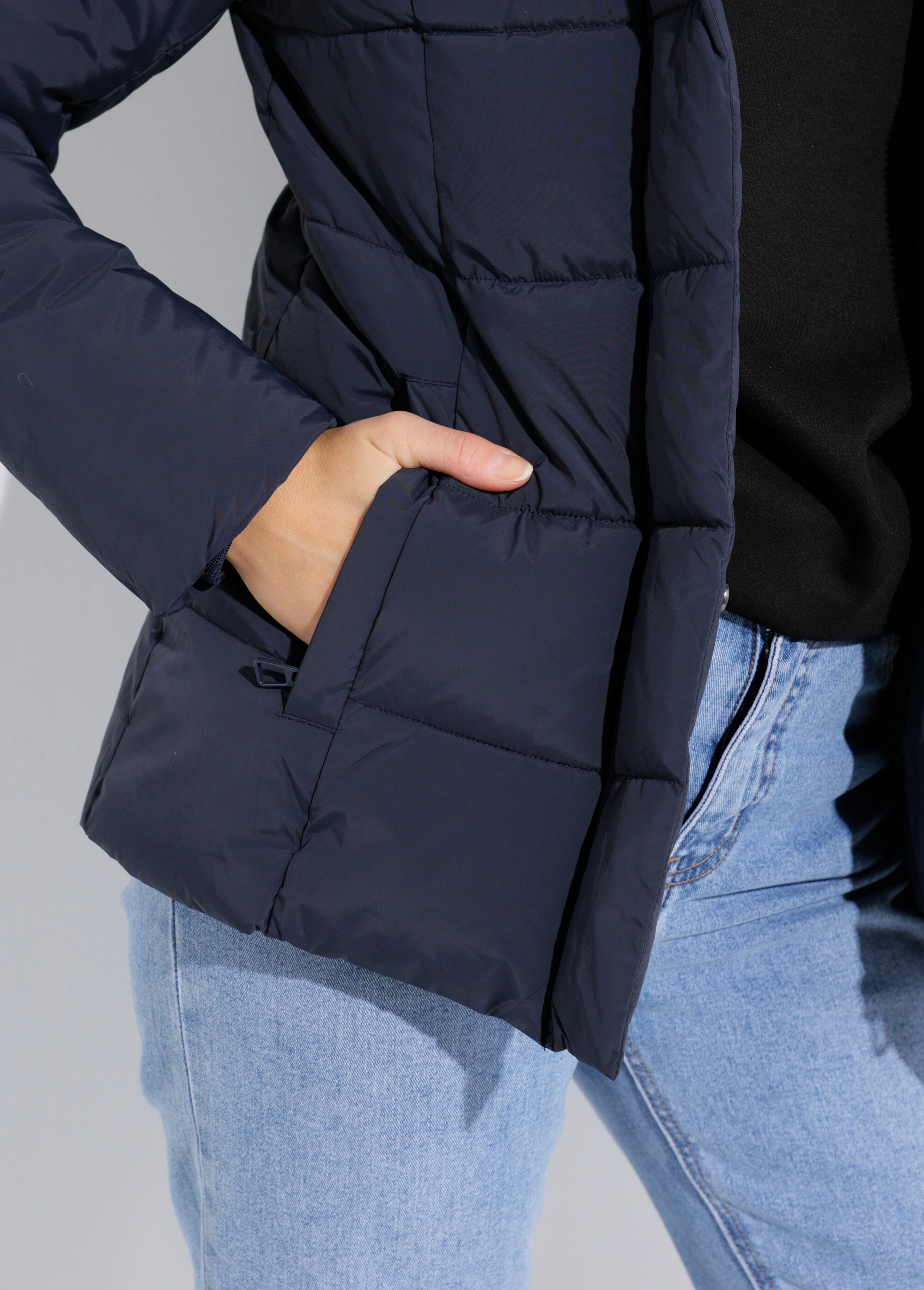 Doudoune courte avec capuche fourrure Femme Bleu LJ-6071 DE2