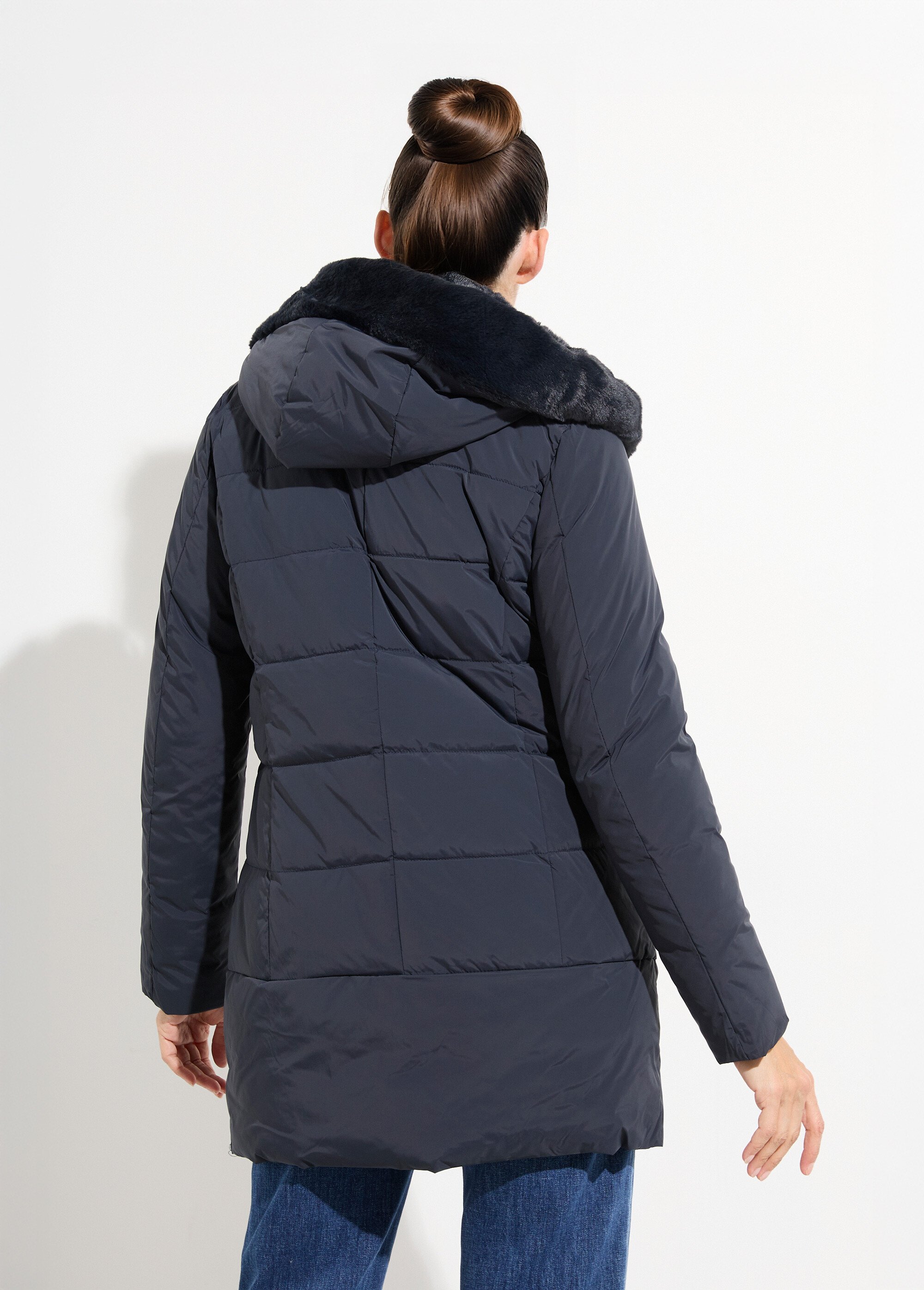 Doudoune longue avec capuche fourrure Femme Bleu LJ-6072 DO1