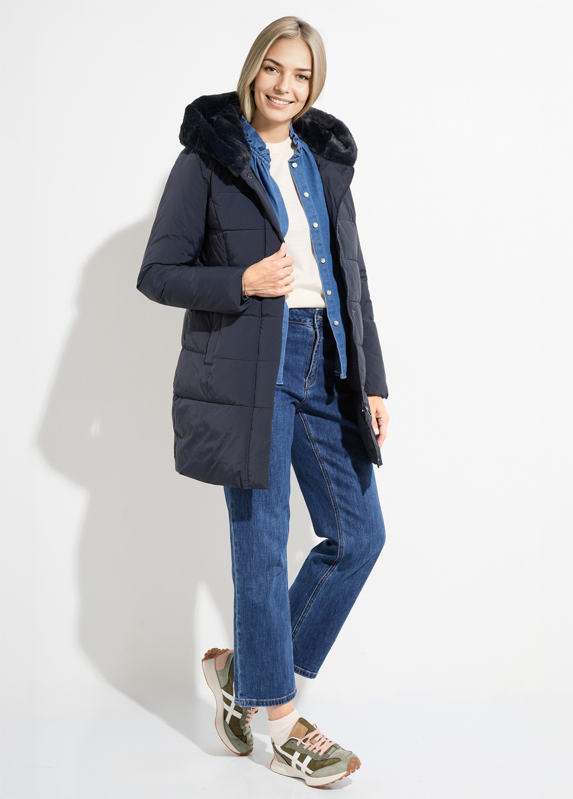 Doudoune longue avec capuche fourrure Femme Bleu LJ-6072 SF1
