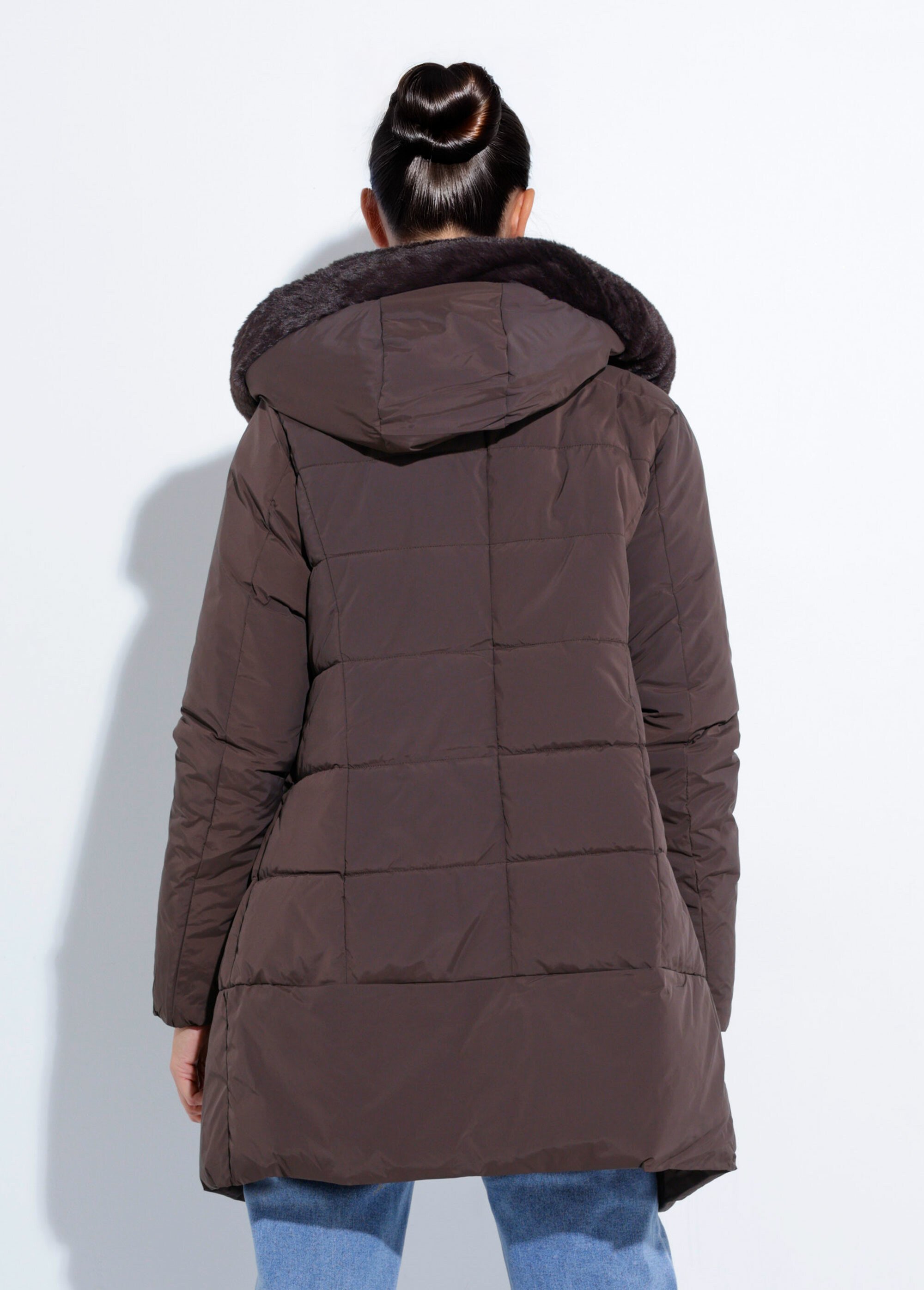 Doudoune longue avec capuche fourrure Femme Marron LJ-6072 DO1