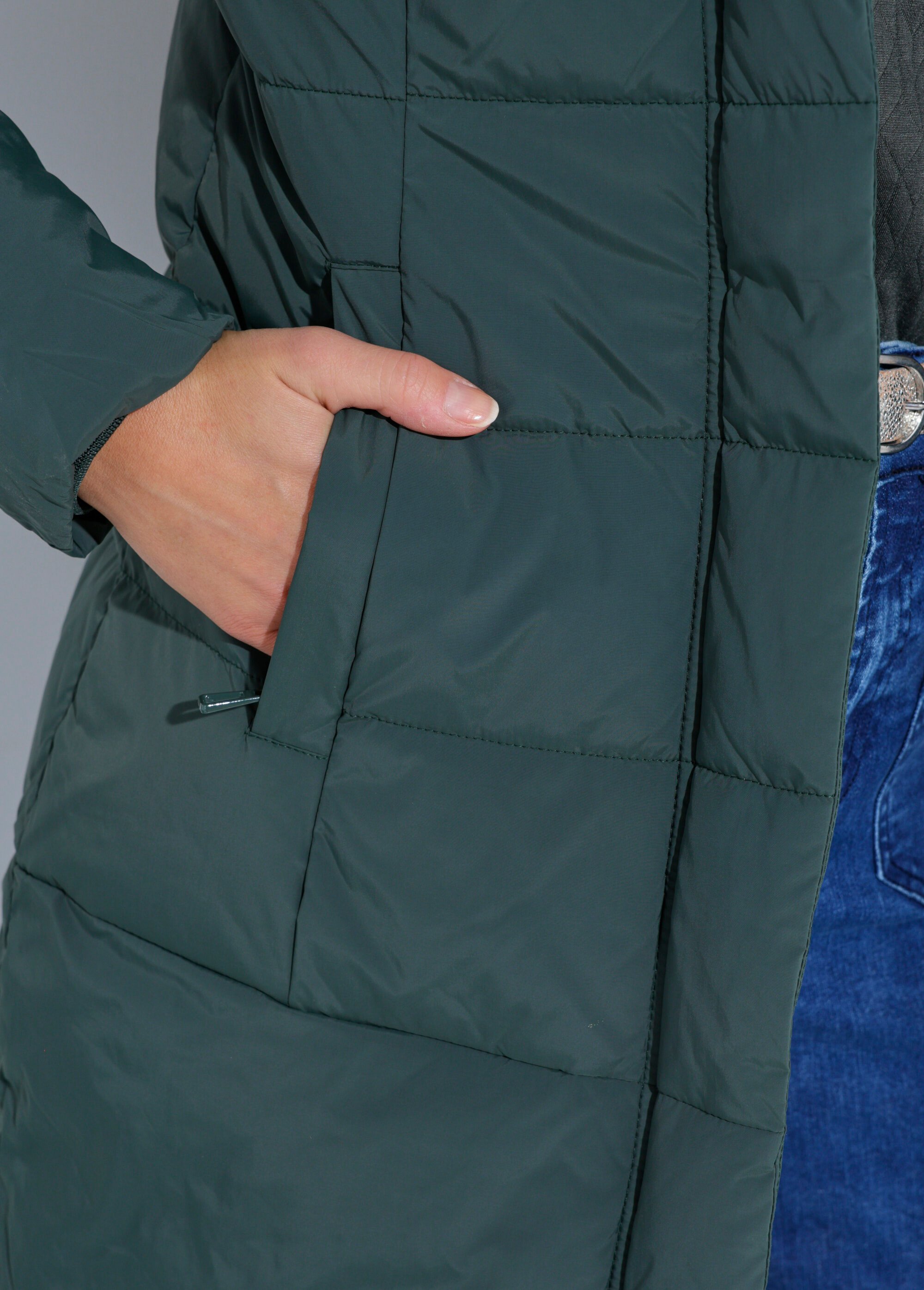 Doudoune longue avec capuche fourrure Femme Vert LJ-6072 DE2