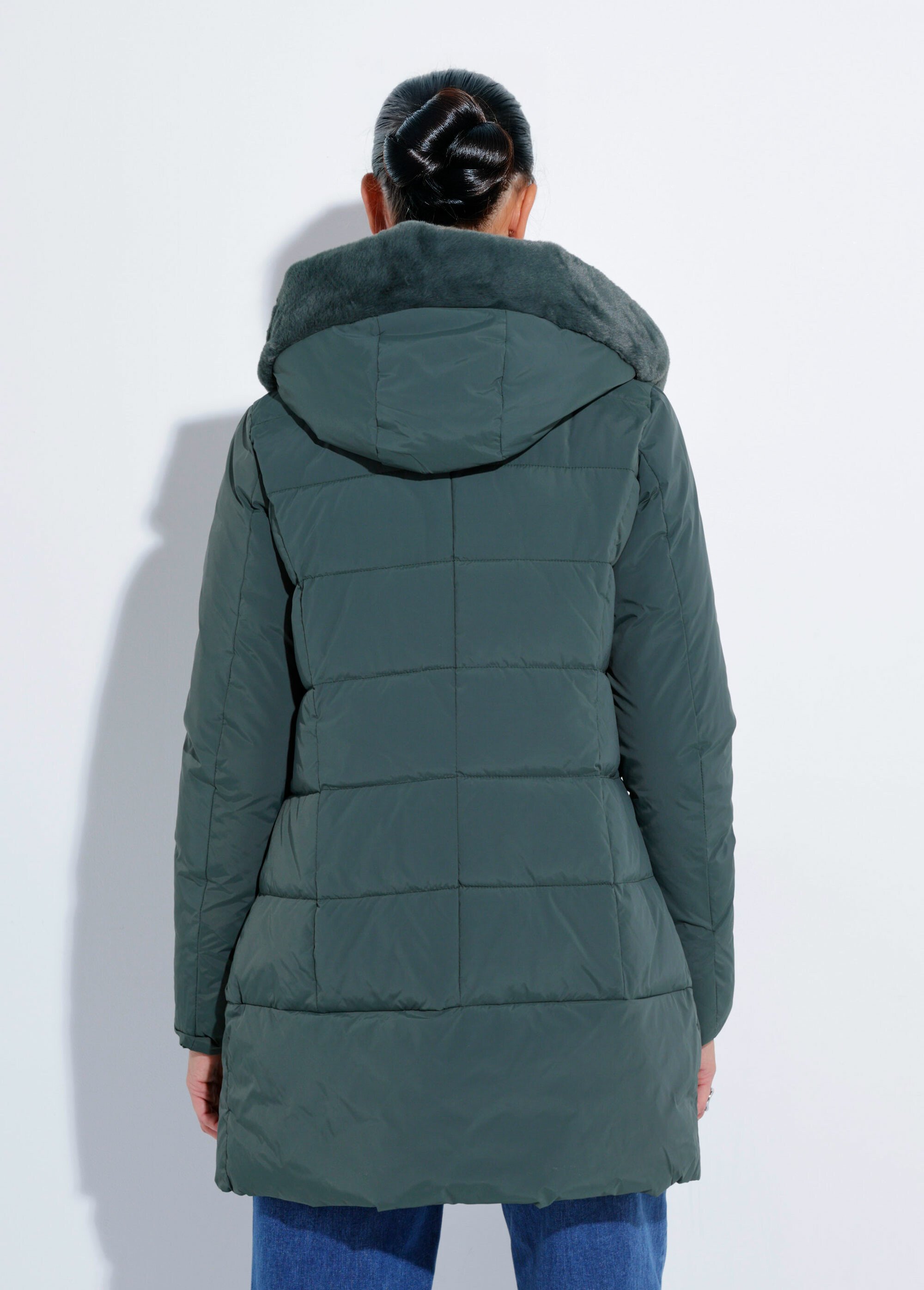 Doudoune longue avec capuche fourrure Femme Vert LJ-6072 DO1