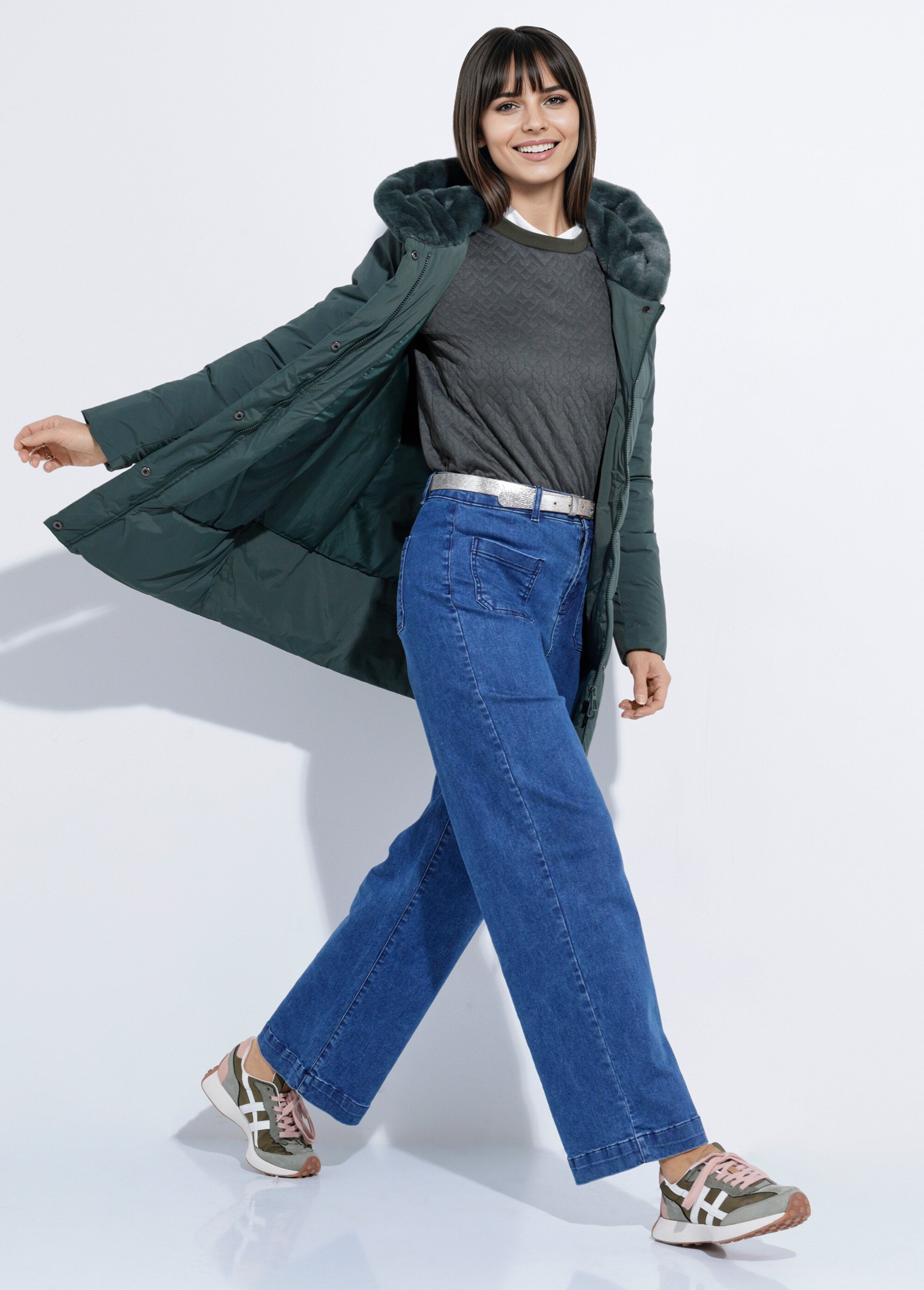 Doudoune longue avec capuche fourrure Femme Vert LJ-6072 SI1