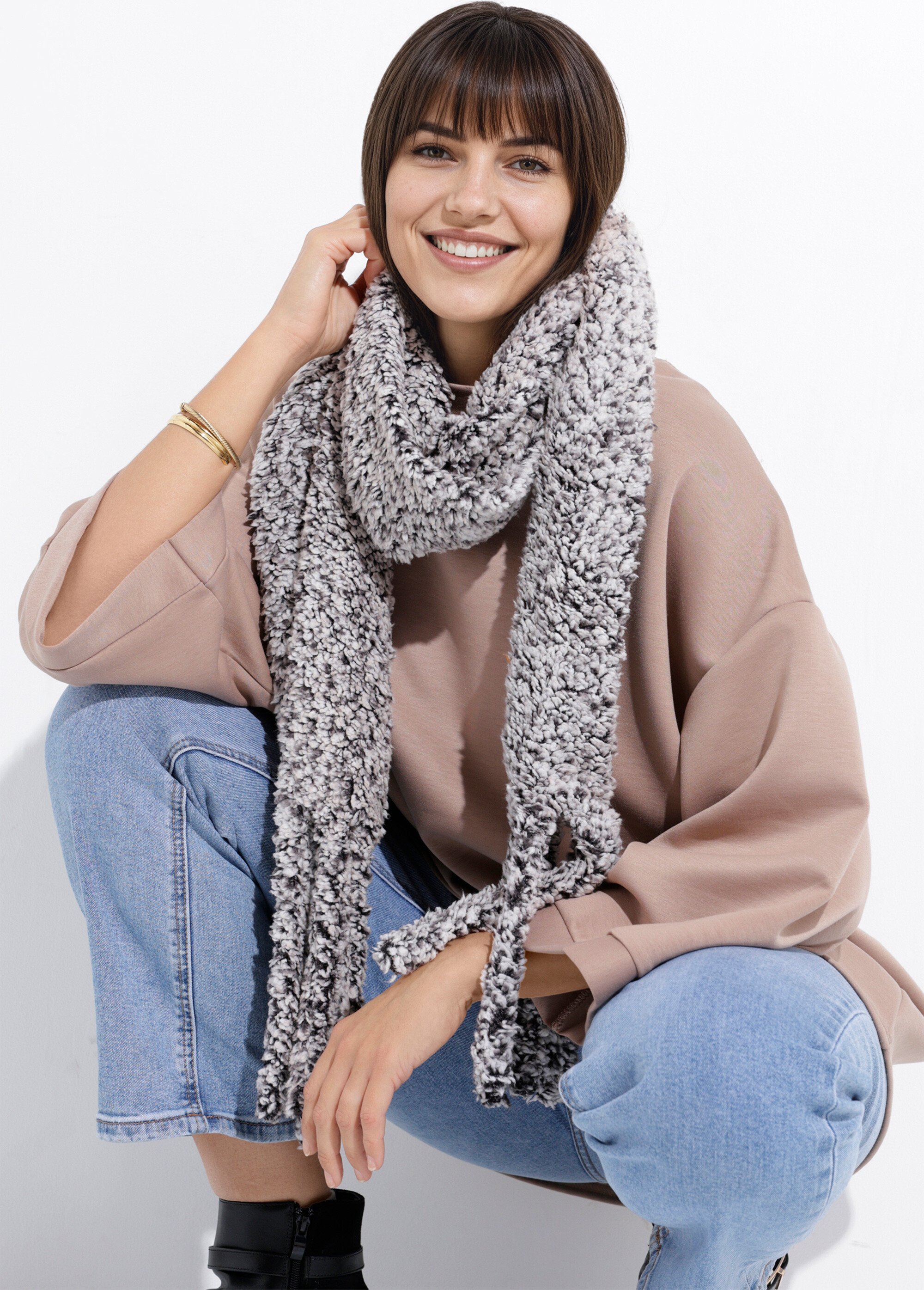 Echarpe chaude en polaire façon sherpa Femme Gris NES180LSW2506 MV1