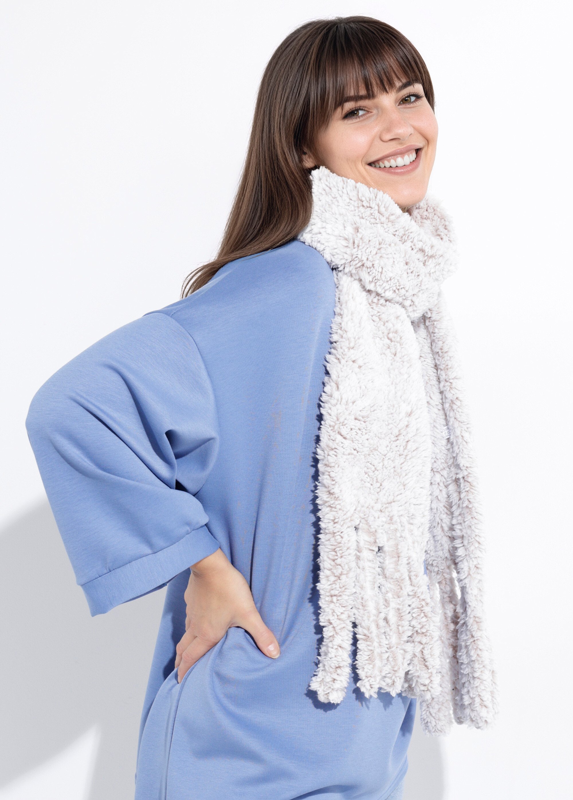 Echarpe chaude en polaire façon sherpa Femme Beige NES180LSW2506 MV1