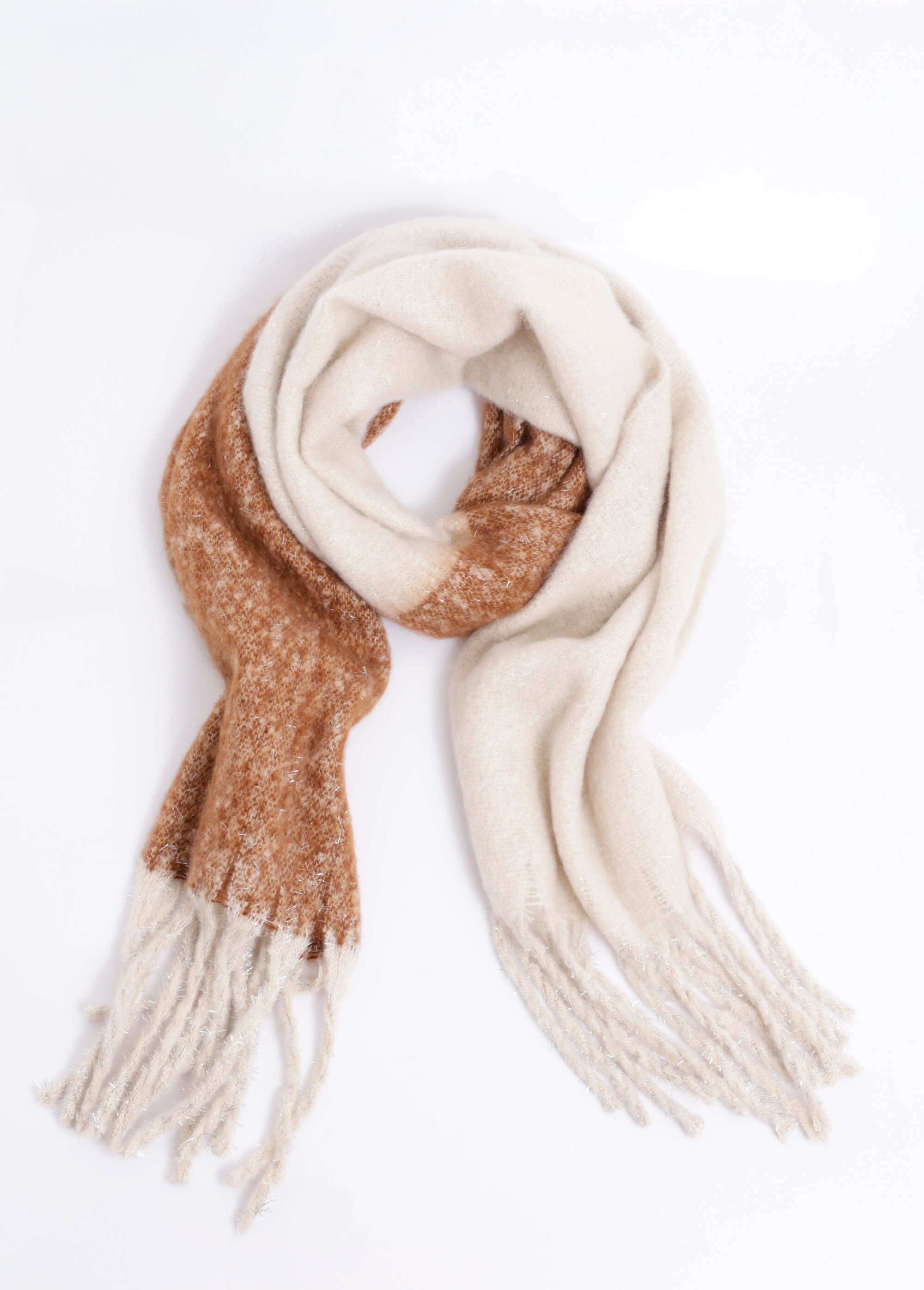 Echarpe maille métallisée avec franges Femme Marron NES180LSW2538 FA1