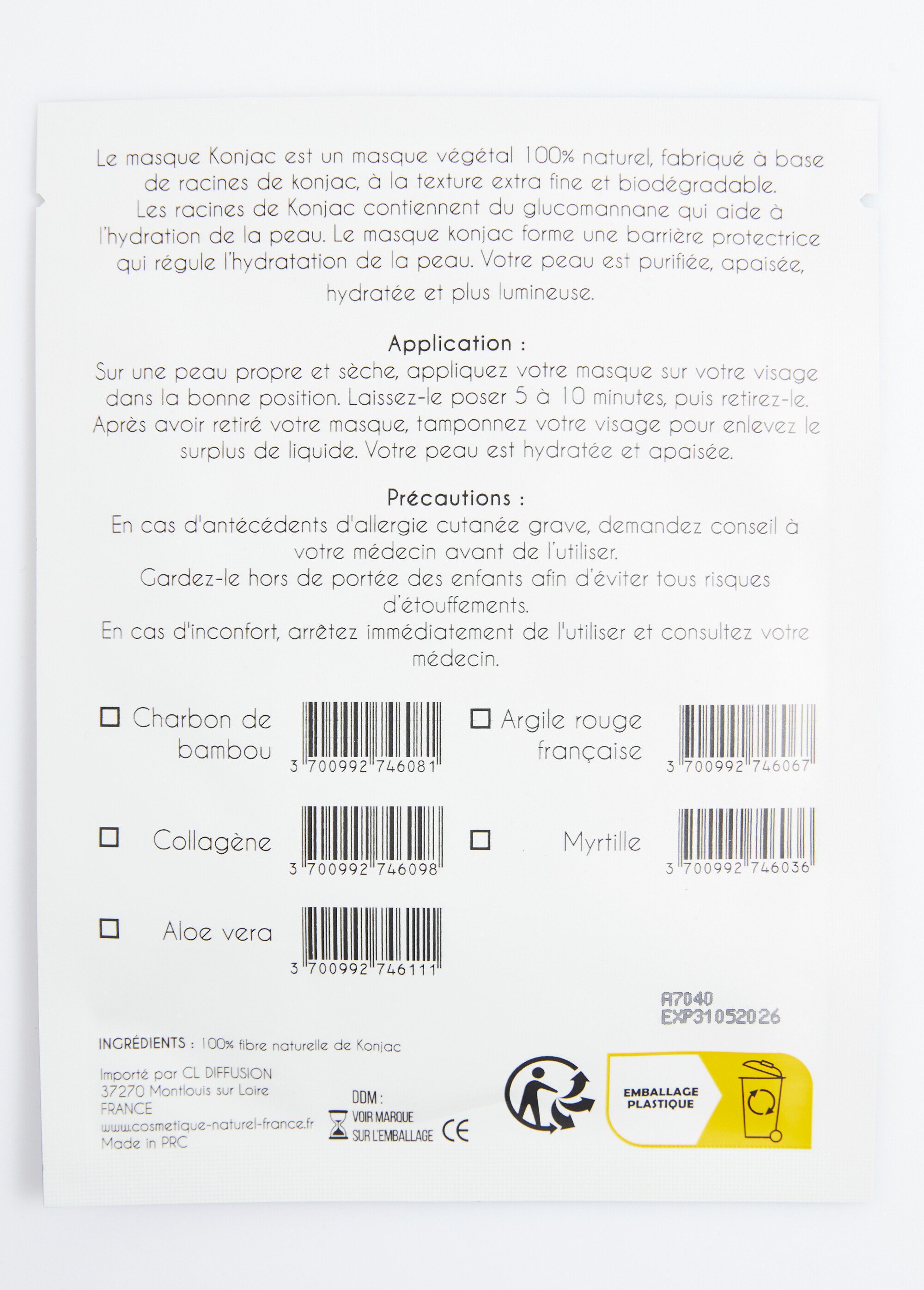 Masque biodégradable au konjac naturel