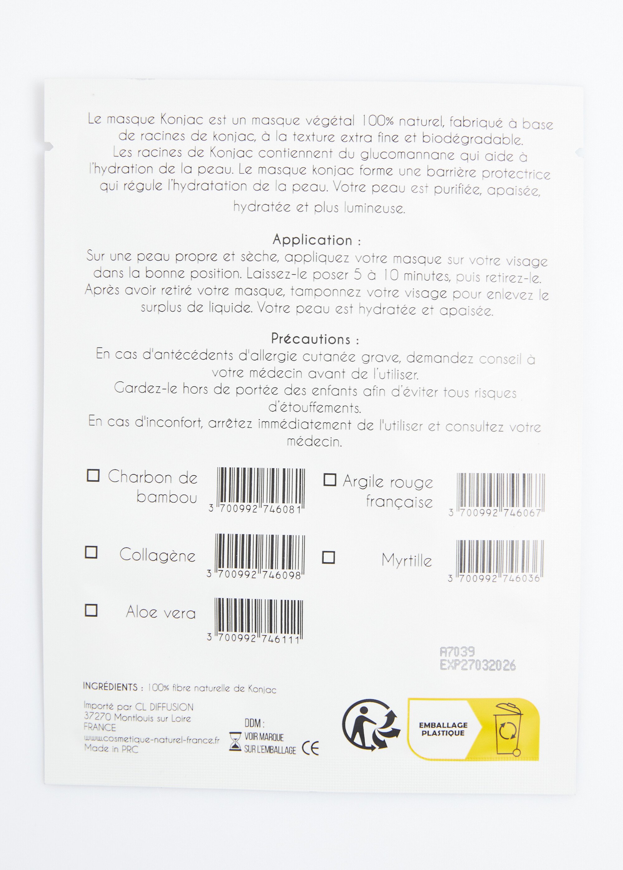 Masque biodégradable au konjac naturel