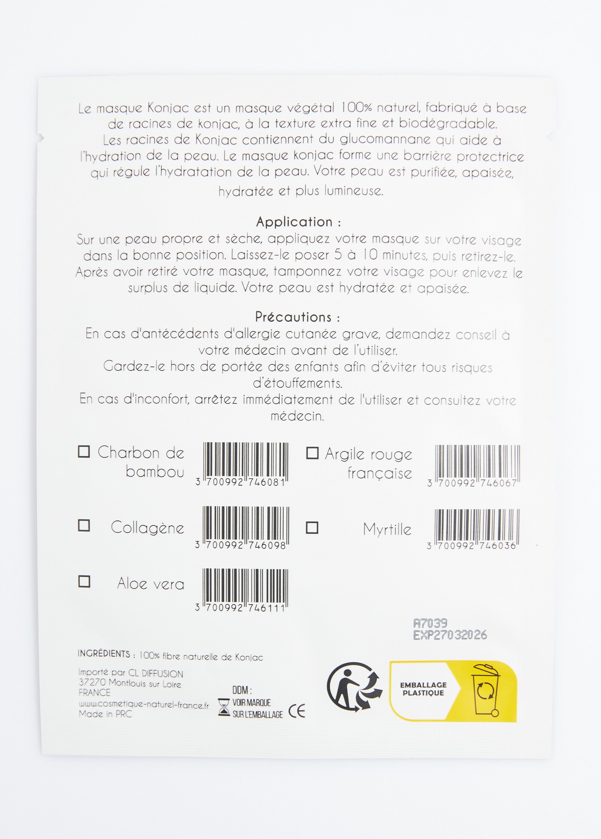 Masque biodégradable au konjac naturel