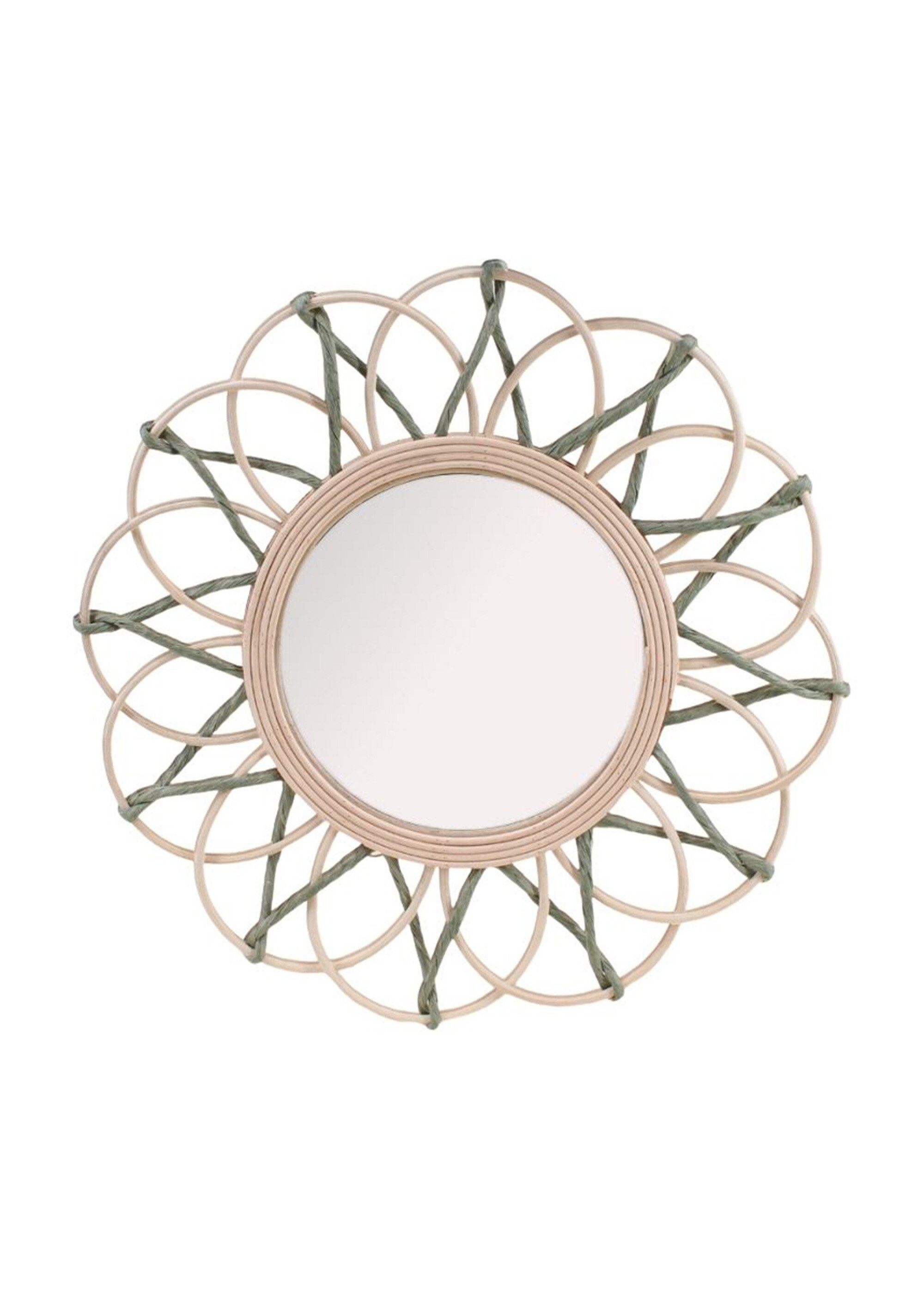 Miroir rond, décor forme fleur en rotin Blanc NOR-28430 FA1