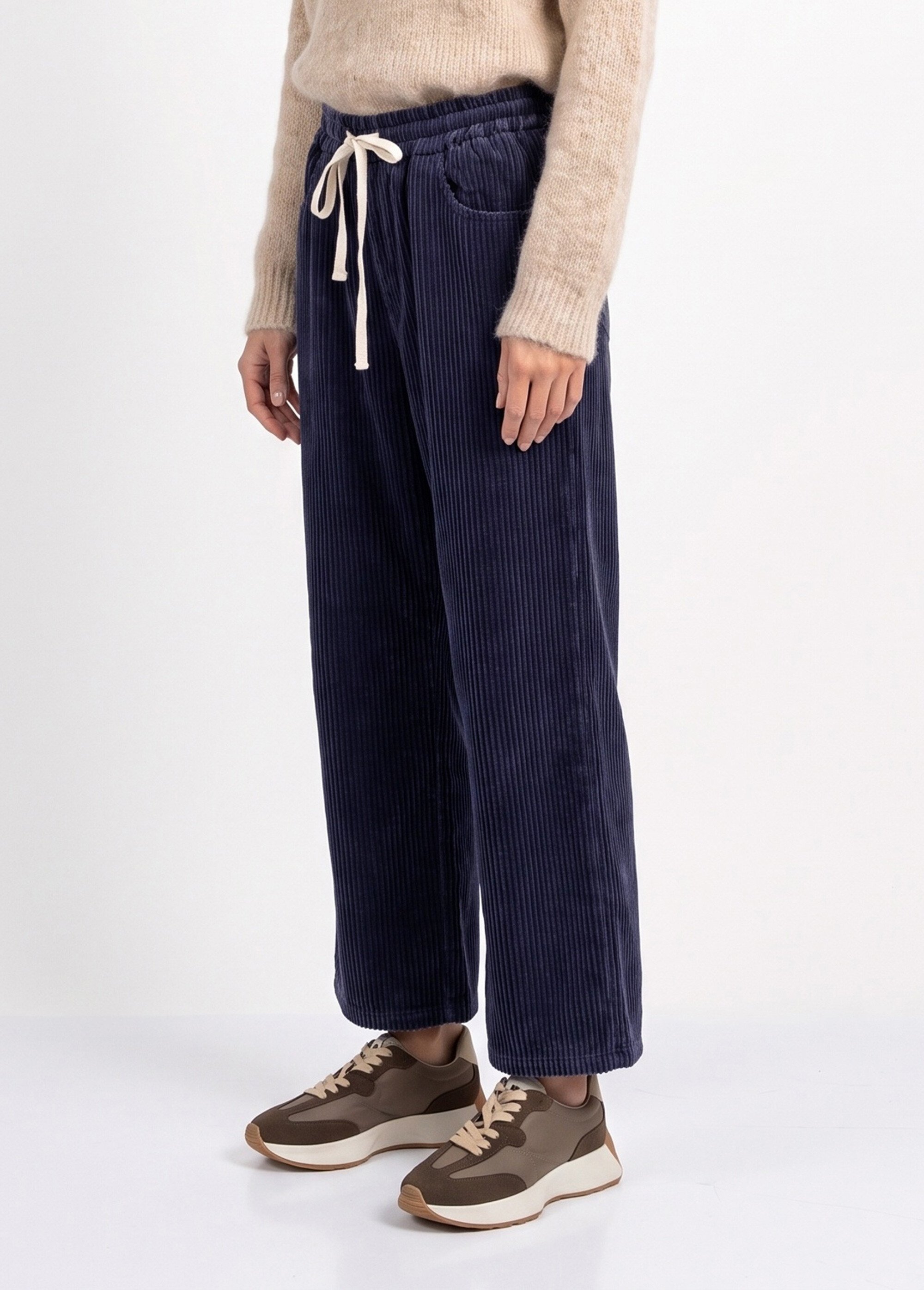 Pantalon élastique velours grosses cotes Femme Bleu IA-R5920 DR1