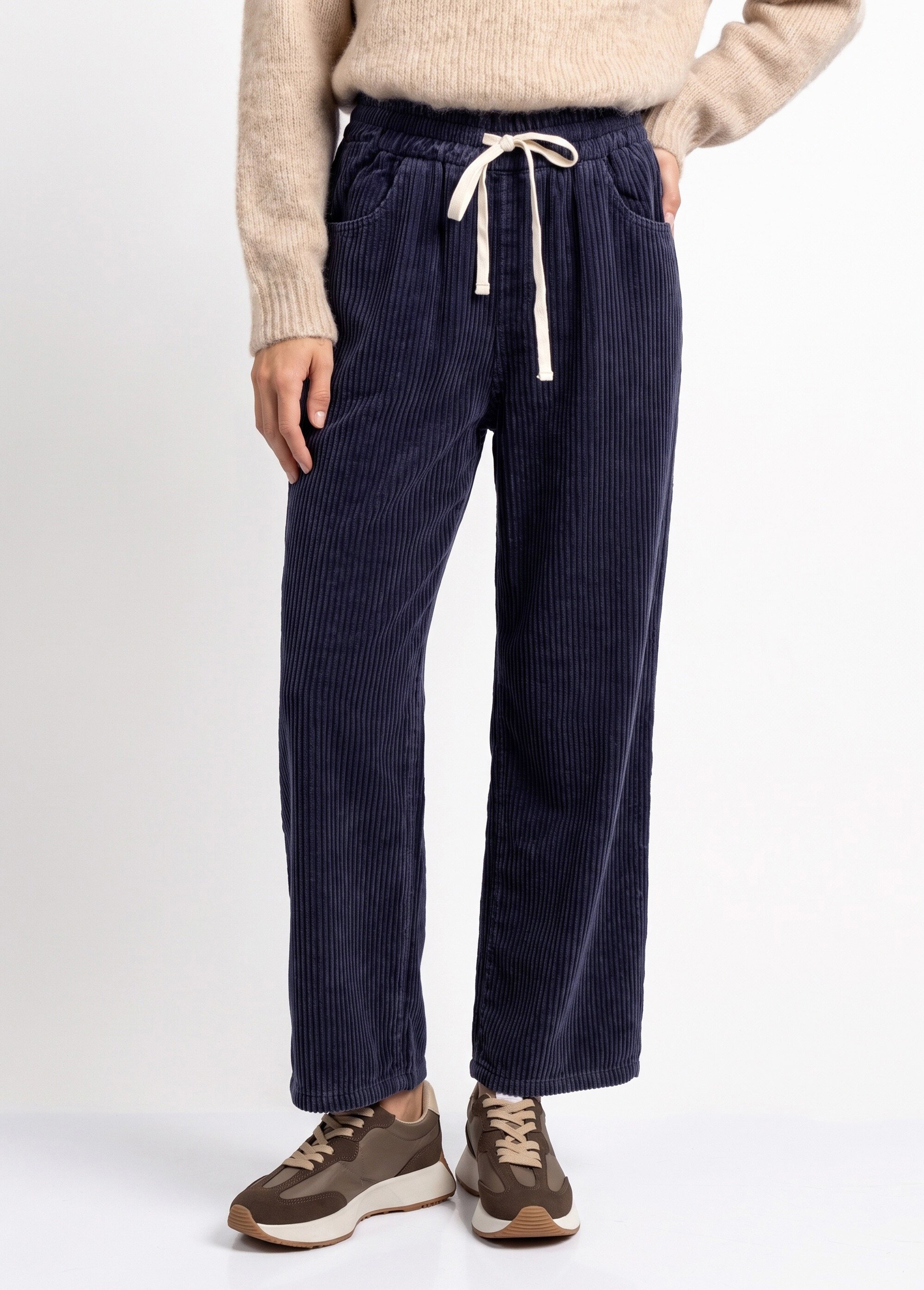 Pantalon élastique velours grosses cotes Femme Bleu IA-R5920 FA1