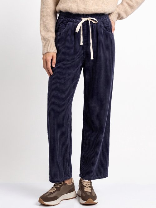 Pantalon élastique velours grosses cotes Femme Bleu IA-R5920 FA1