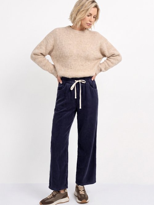 Pantalon élastique velours grosses cotes Femme Bleu IA-R5920 MV1