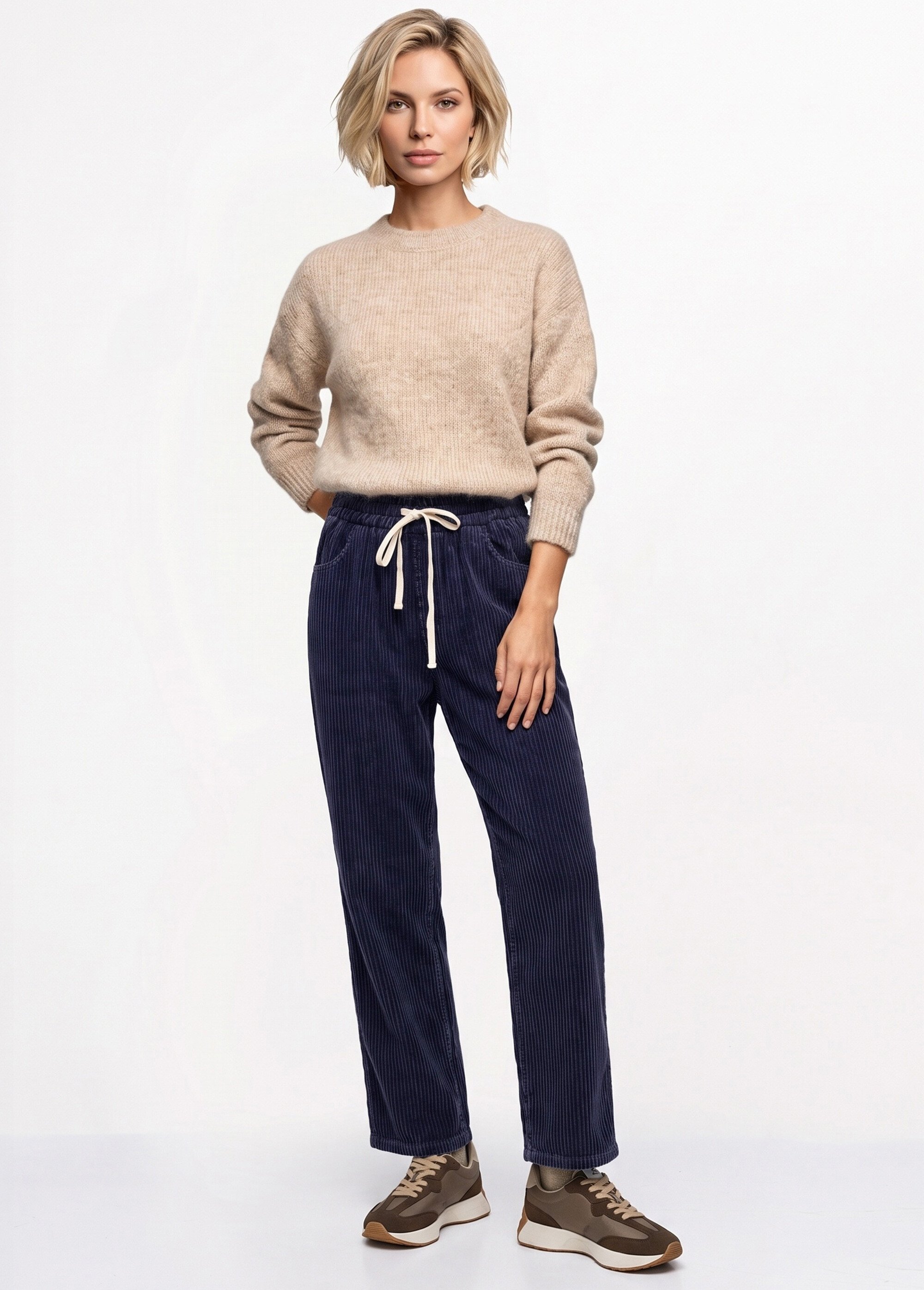 Pantalon élastique velours grosses cotes Femme Bleu IA-R5920 SI1