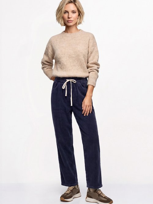 Pantalon élastique velours grosses cotes Femme Bleu IA-R5920 SI1
