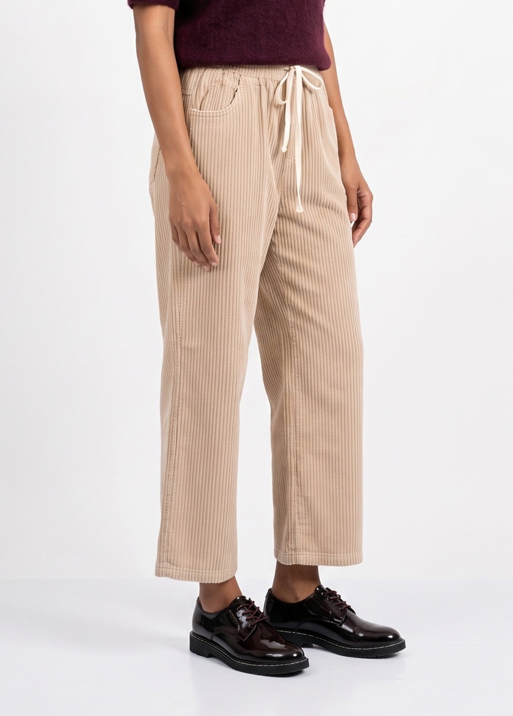 Pantalon élastique velours grosses cotes Femme Beige IA-R5920 DR1