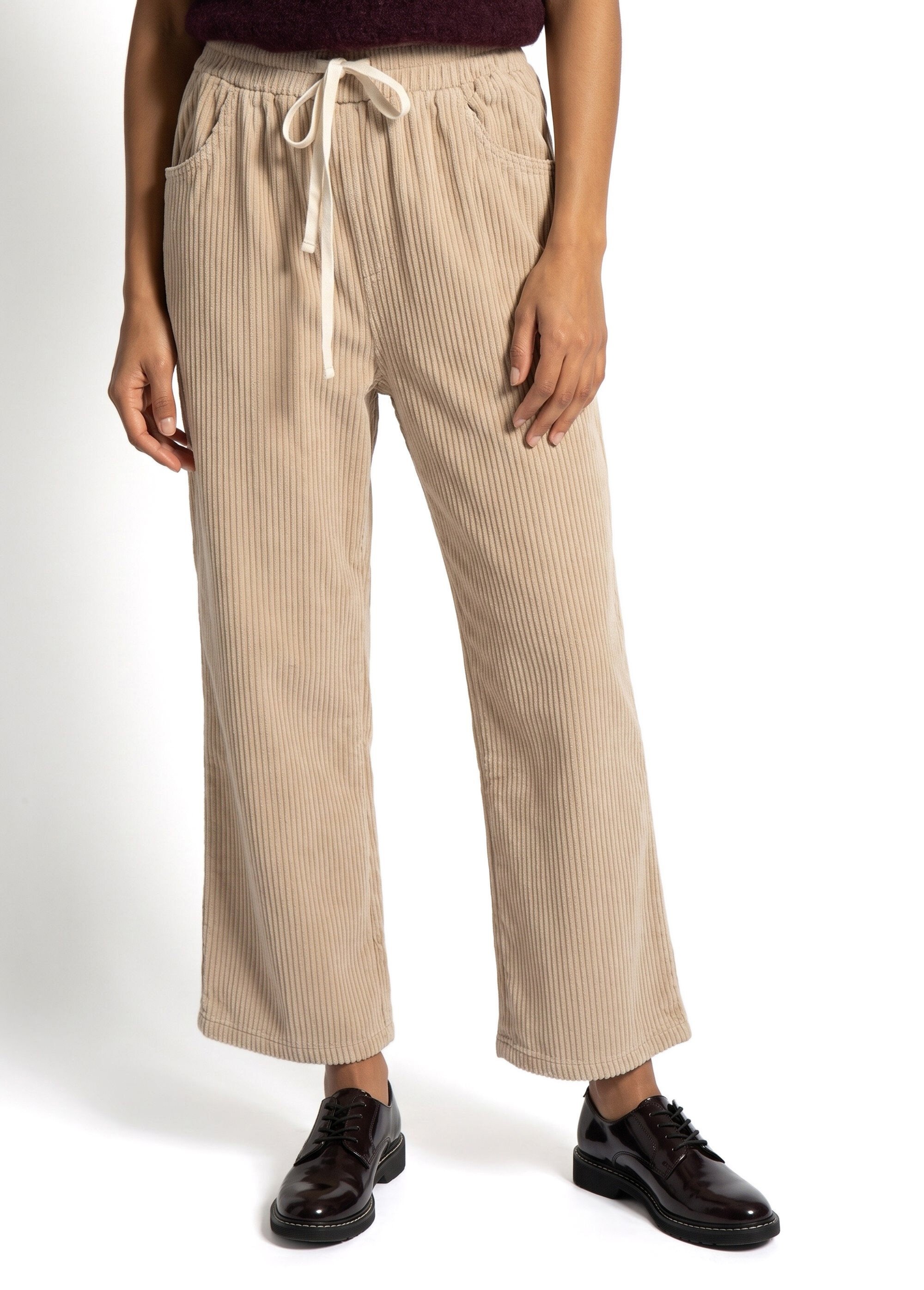 Pantalon élastique velours grosses cotes Femme Beige IA-R5920 FA1