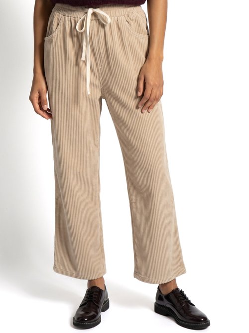 Pantalon élastique velours grosses cotes Femme Beige IA-R5920 FA1