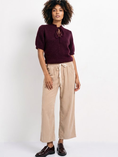 Pantalon élastique velours grosses cotes Femme Beige IA-R5920 MV1