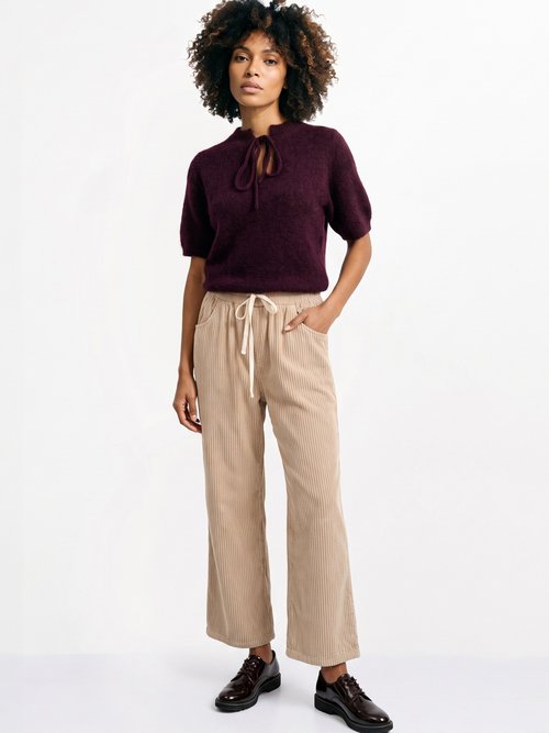 Pantalon élastique velours grosses cotes Femme Beige IA-R5920 SI1