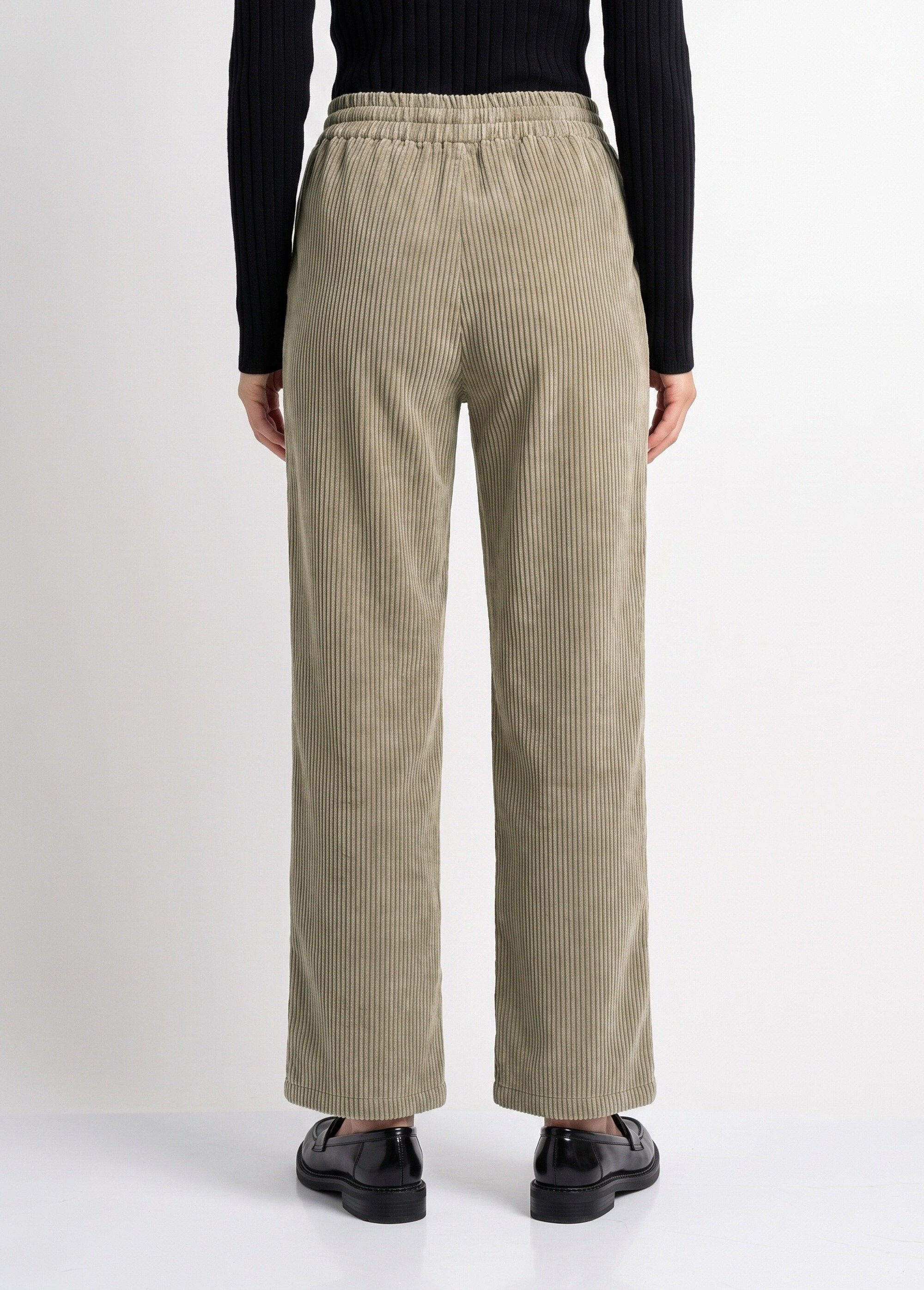 Pantalon élastique velours grosses cotes Femme Vert IA-R5920 DO1