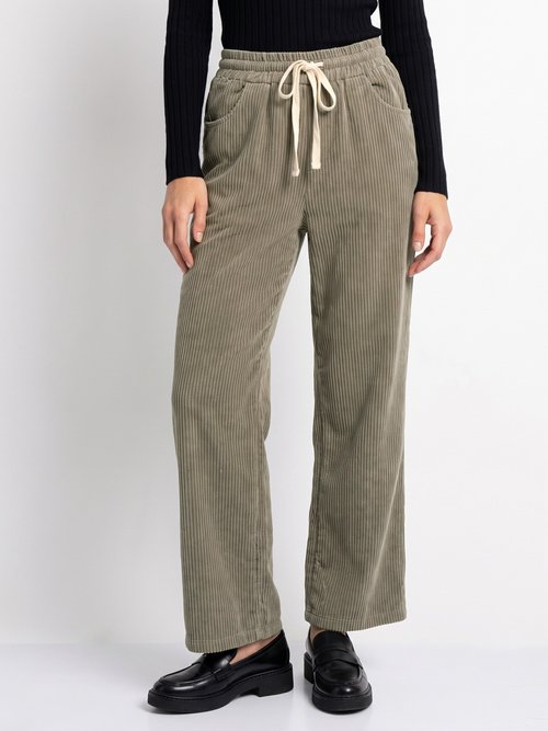 Pantalon élastique velours grosses cotes Femme Vert IA-R5920 FA1