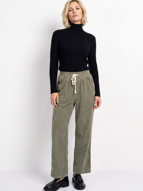Pantalon élastique velours grosses cotes Femme Vert IA-R5920 SI1