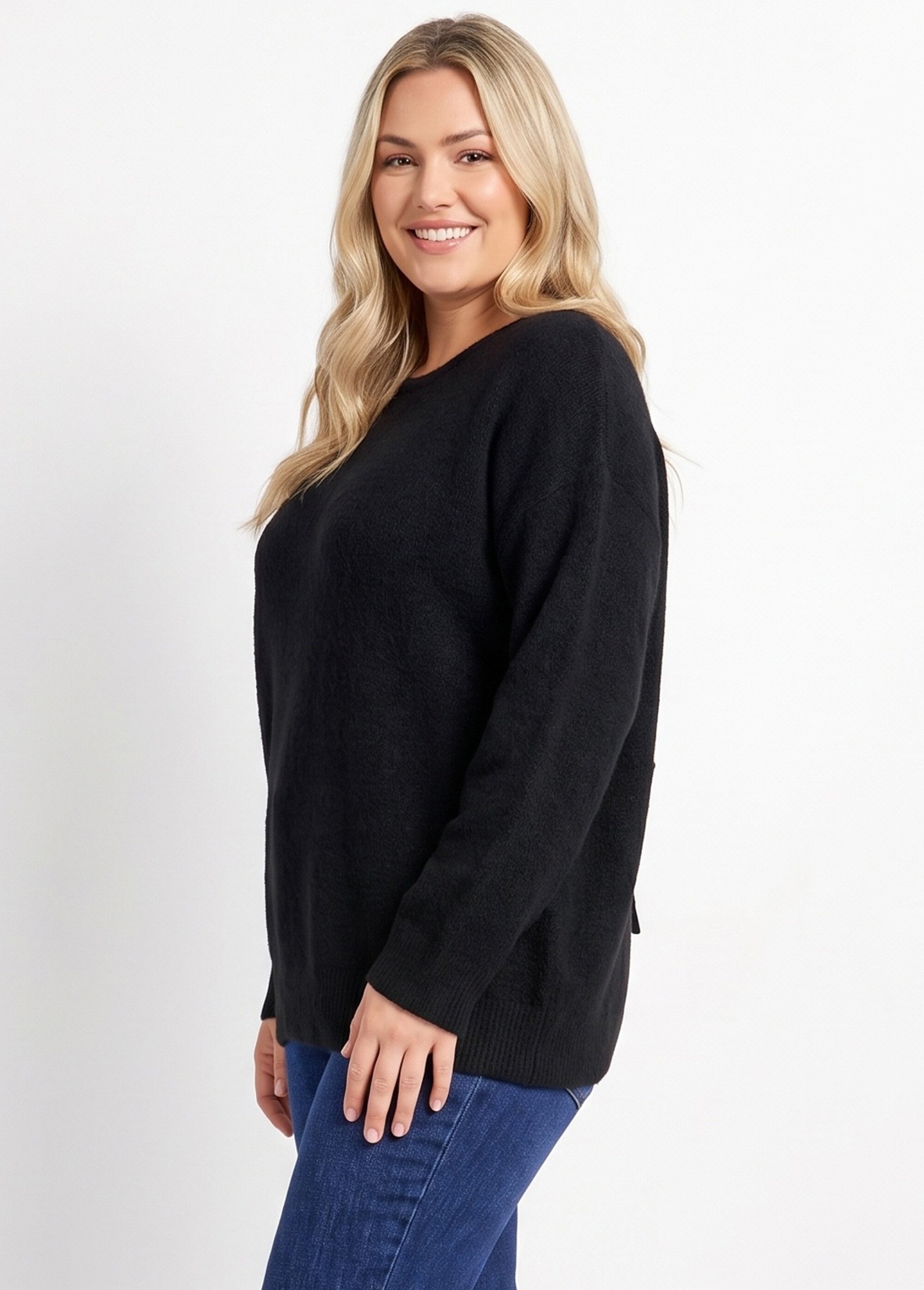 Pull avec laine et dos en dentelle Femme Grande Taille Noir MA-58985D DR1