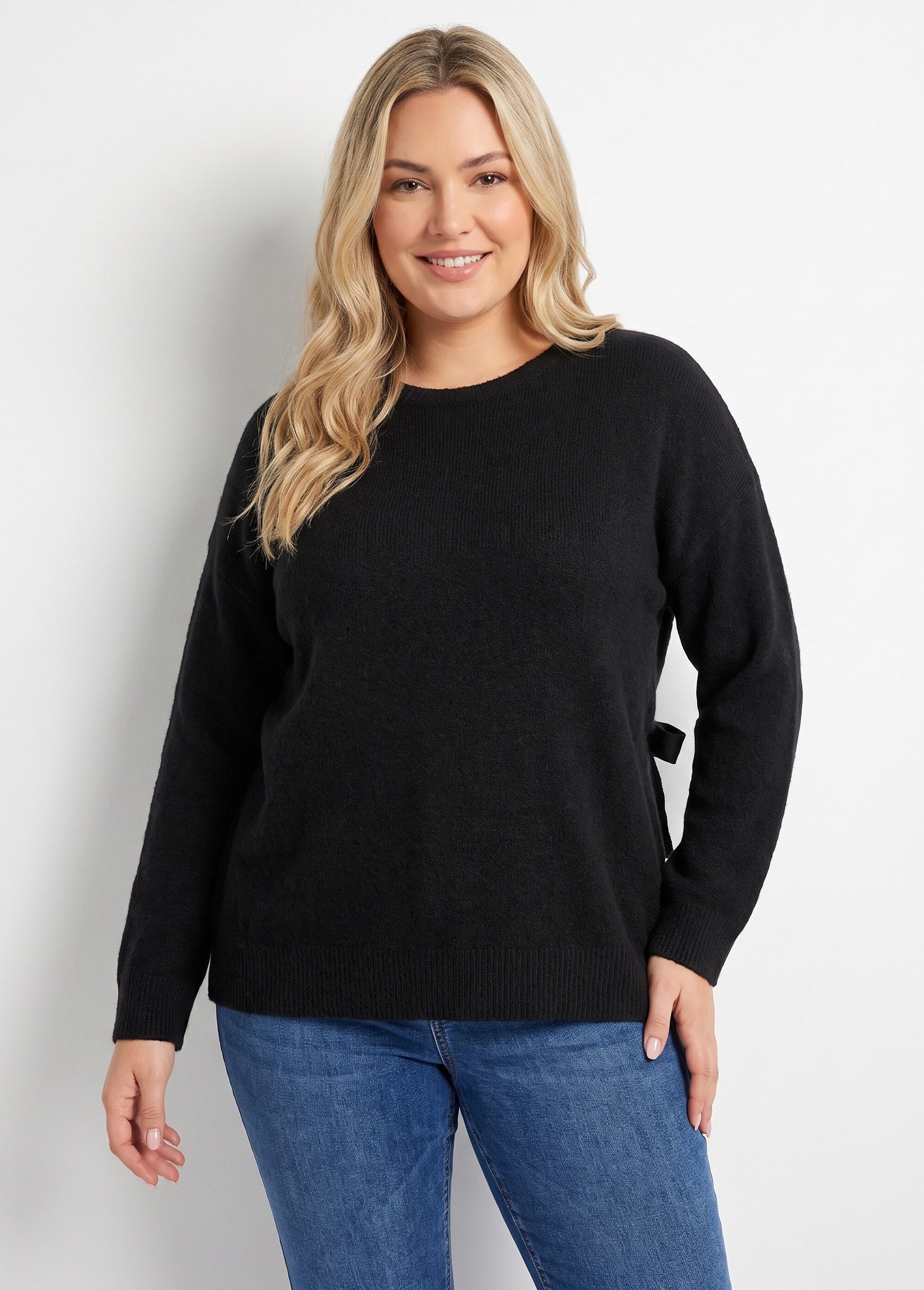 Pull avec laine et dos en dentelle Femme Grande Taille Noir MA-58985D FA1