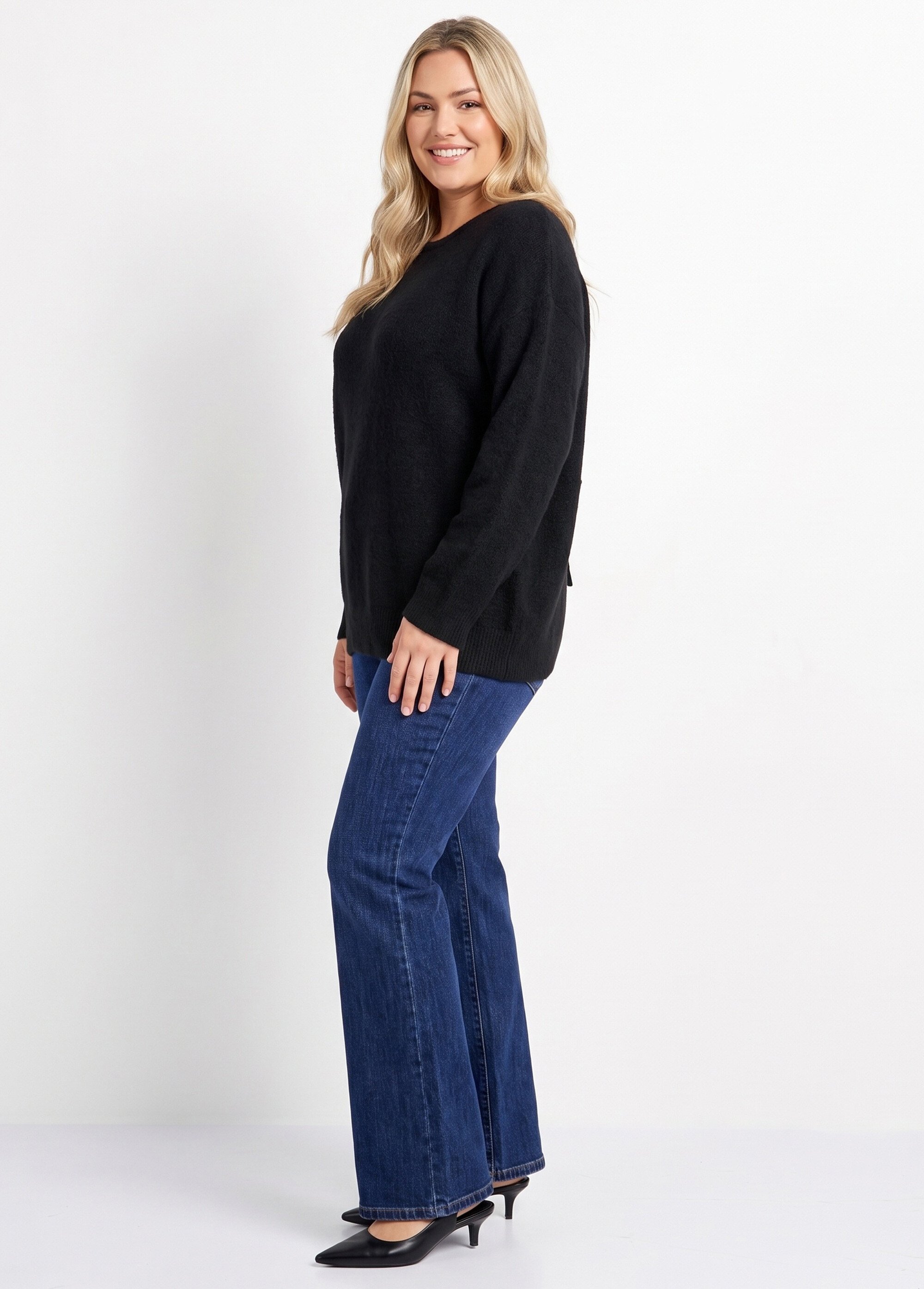 Pull avec laine et dos en dentelle Femme Grande Taille Noir MA-58985D SI1