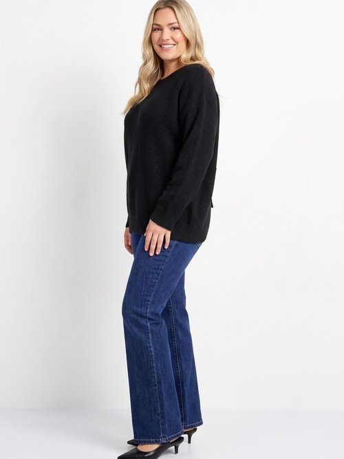 Pull avec laine et dos en dentelle Femme Grande Taille Noir MA-58985D SI1