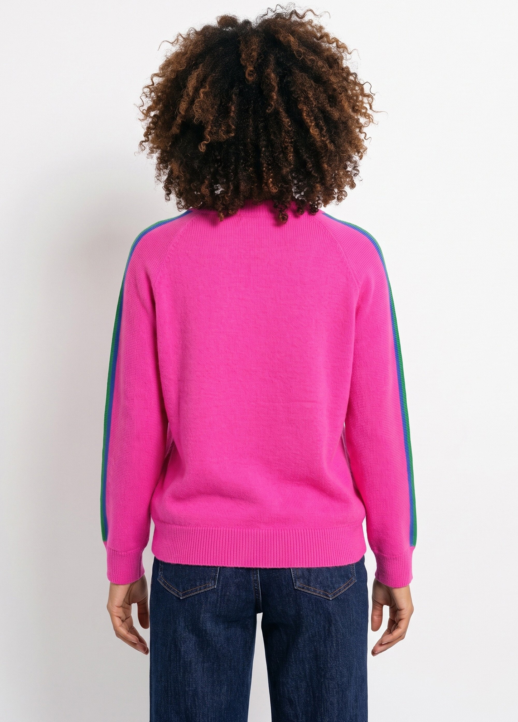 Pull col V manches lignes multicolores Femme Rose MA-601119 DO1