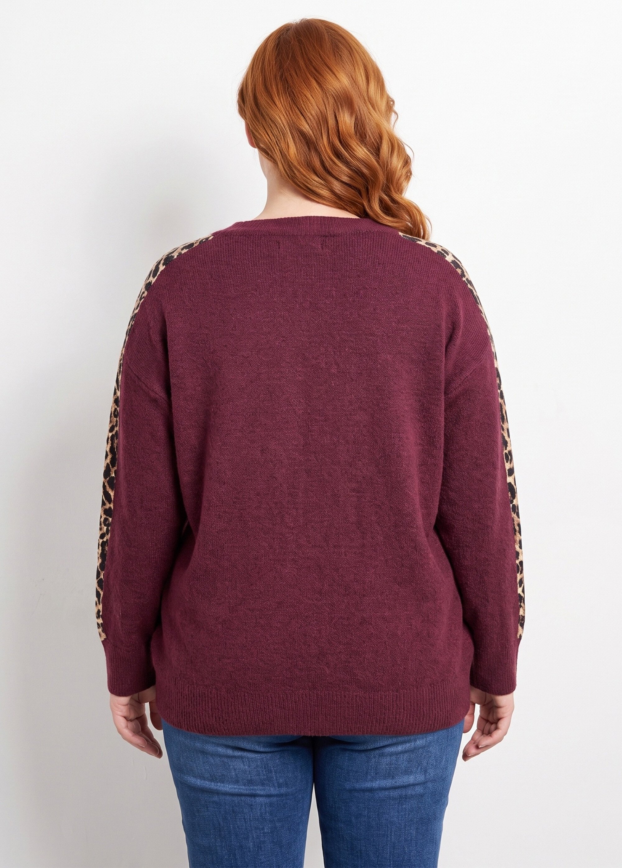 Pull maille avec laine et détails léopard Femme Grande Taille Rouge MA-6056682 DO1