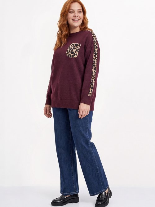 Pull maille avec laine et détails léopard Femme Grande Taille Rouge MA-6056682 SI1
