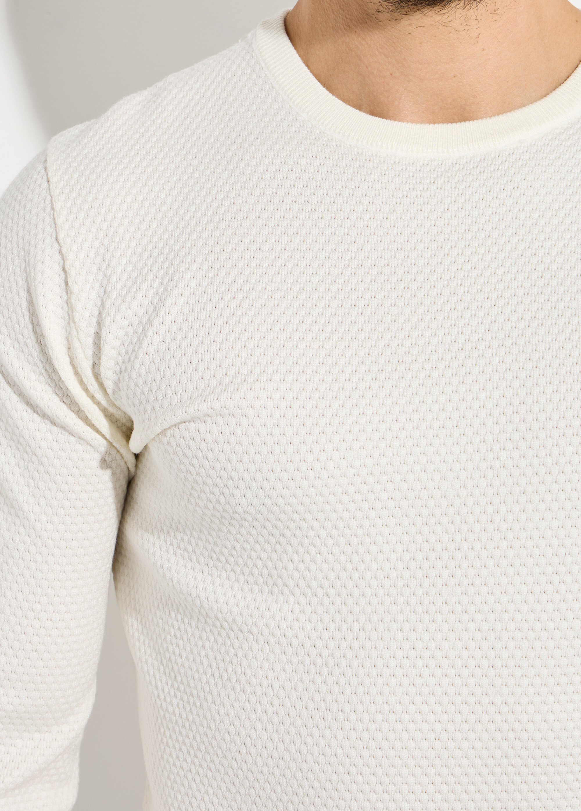 Pull maille fantaisie avec col rond Homme Beige LYS678 DE1