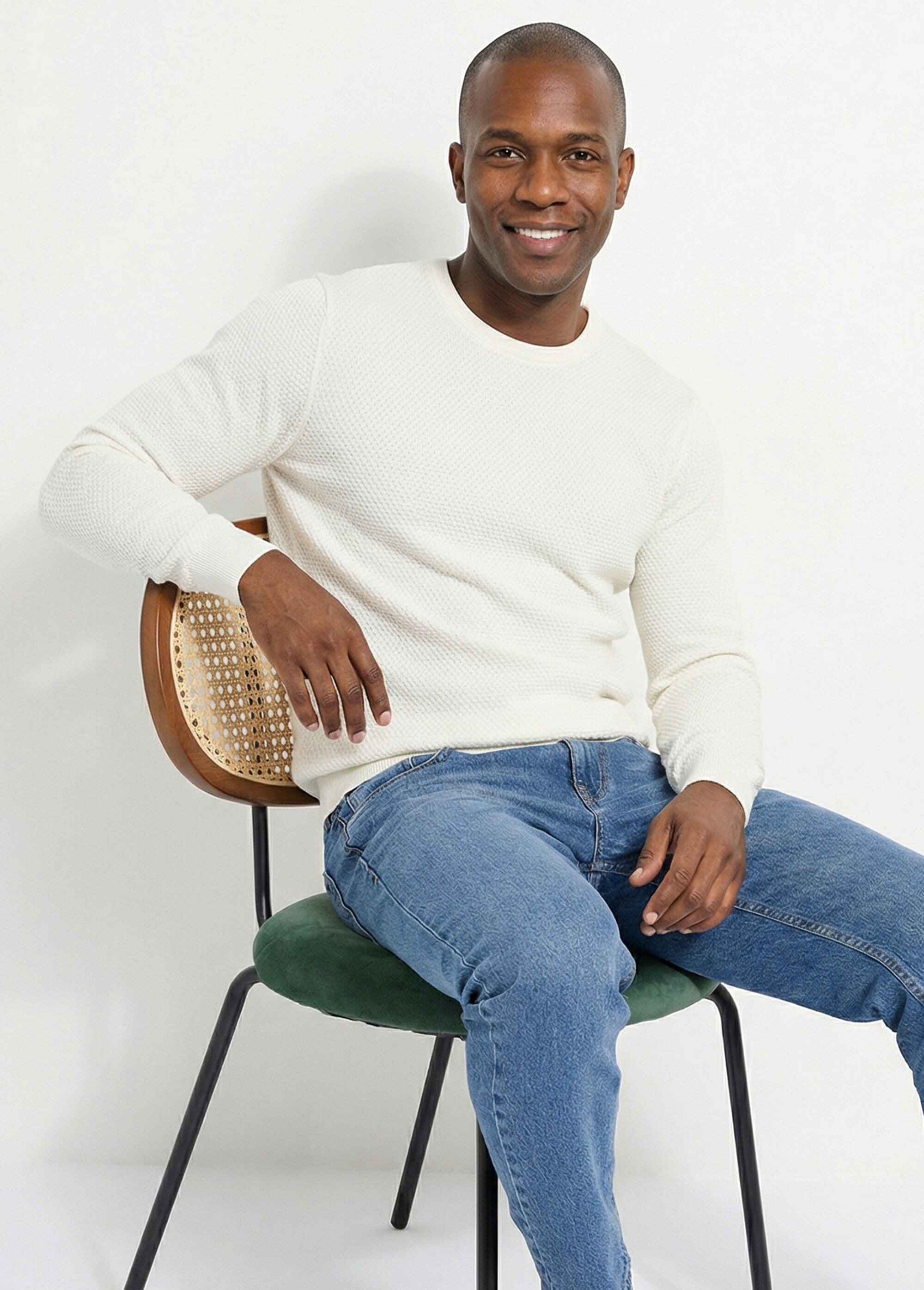 Pull maille fantaisie avec col rond Homme Beige LYS678 MV1