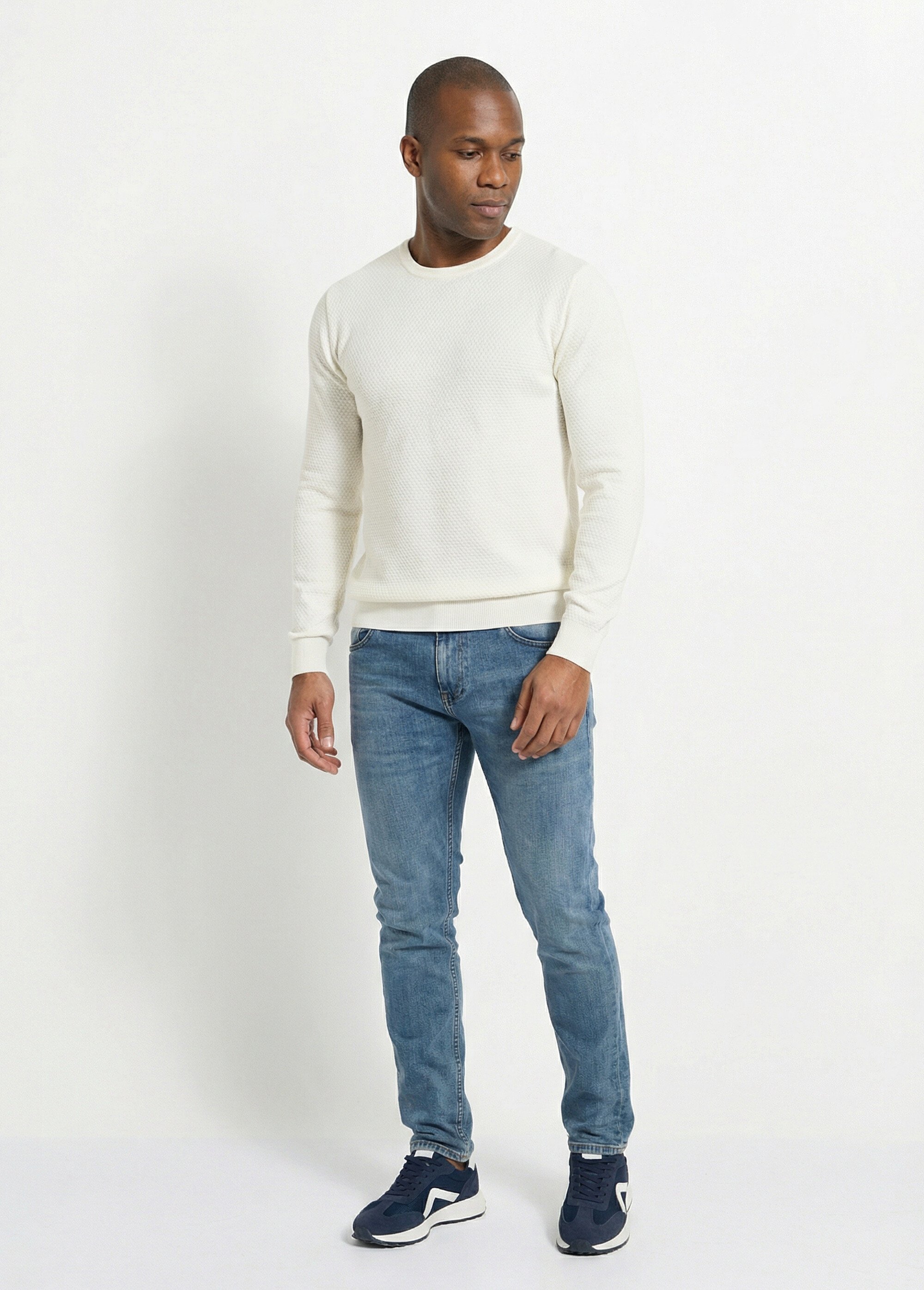 Pull maille fantaisie avec col rond Homme Beige LYS678 SF1