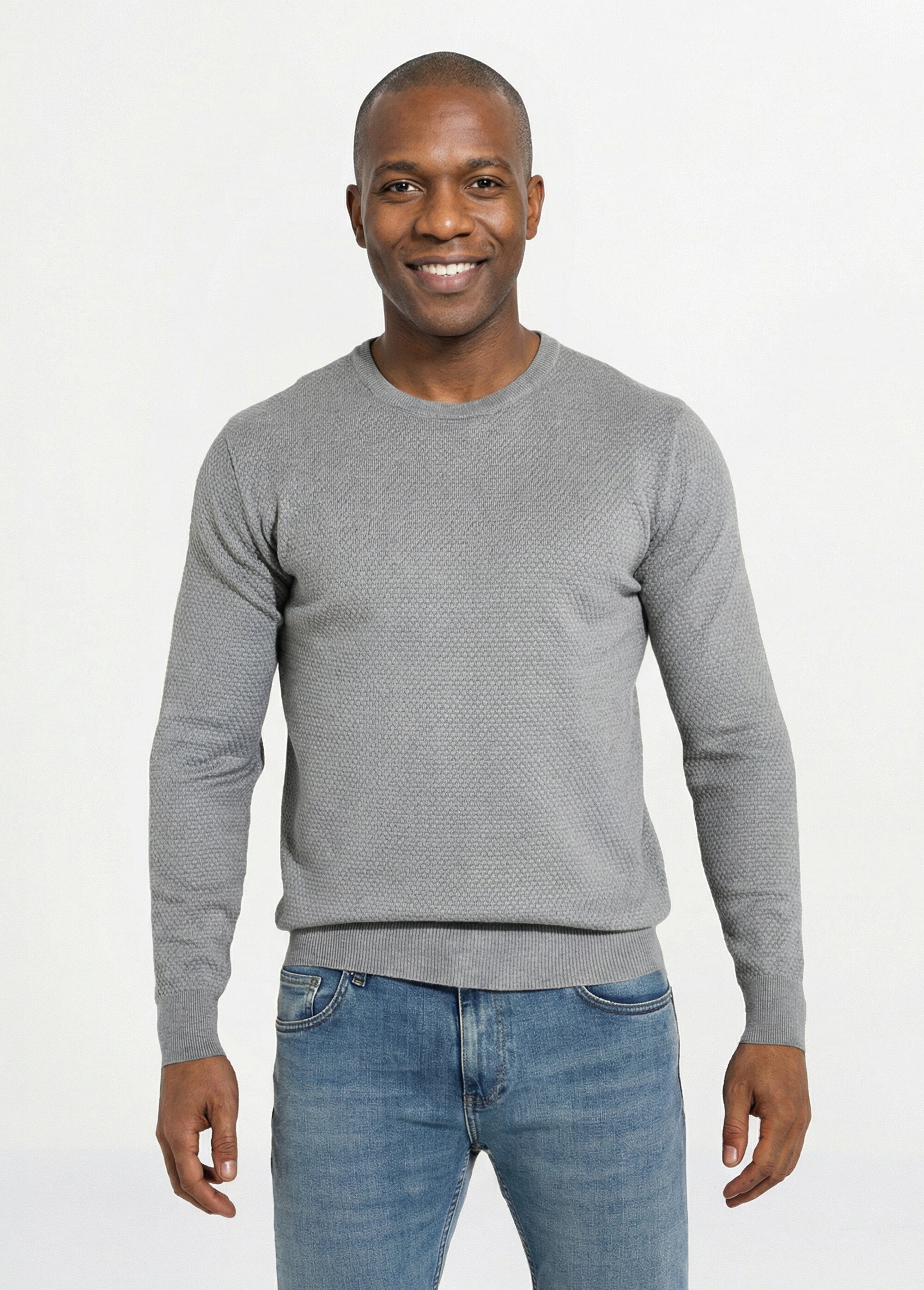 Pull maille fantaisie avec col rond Homme Gris LYS678 FA1