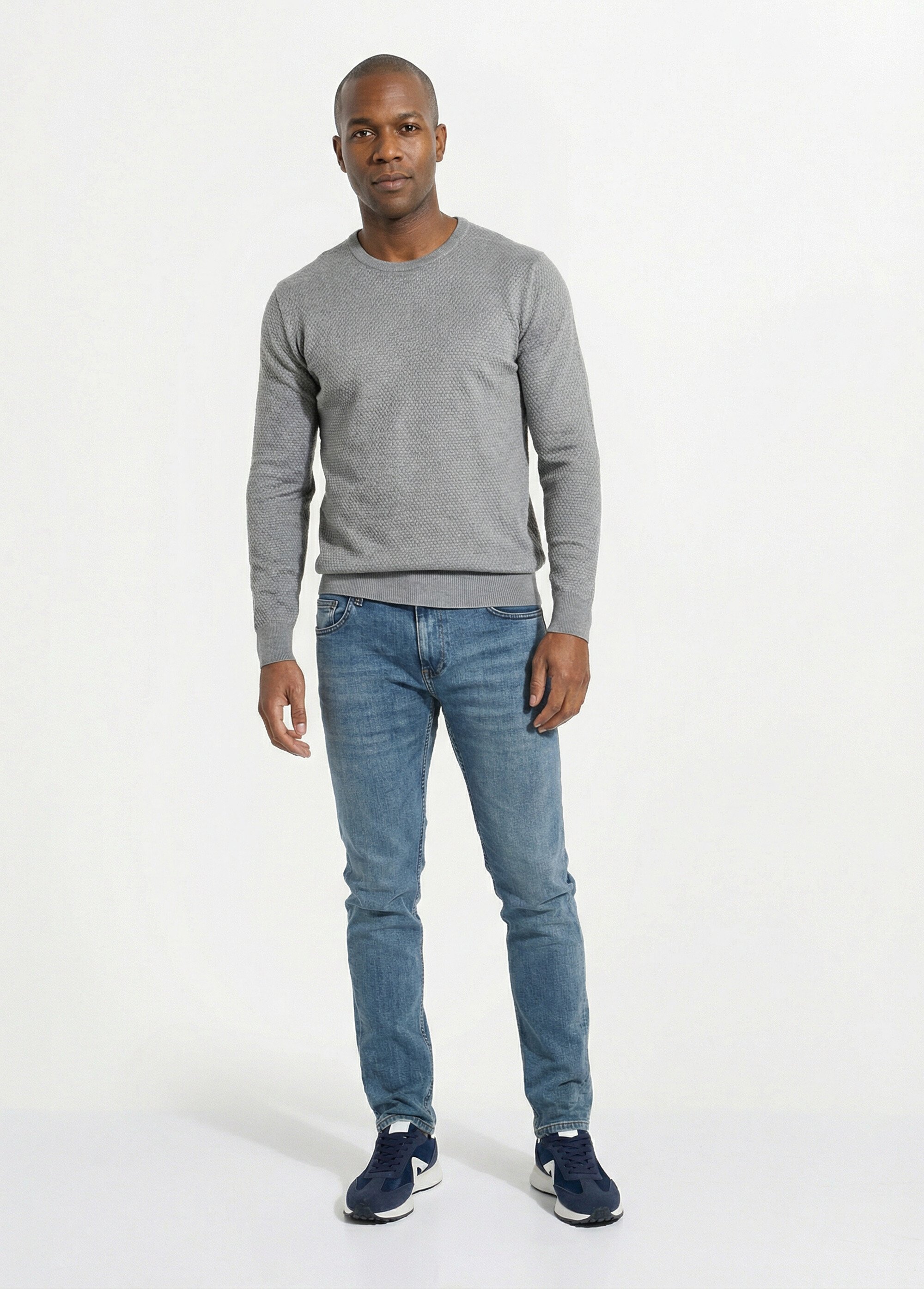 Pull maille fantaisie avec col rond Homme Gris LYS678 SF1