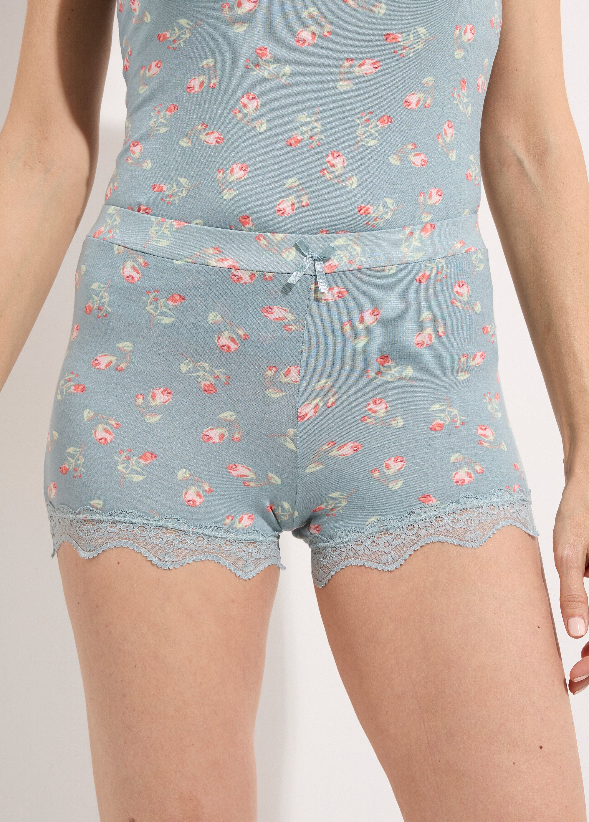 Pyjama short en stretch avec dentelle Femme Vert LIL1093 DE2