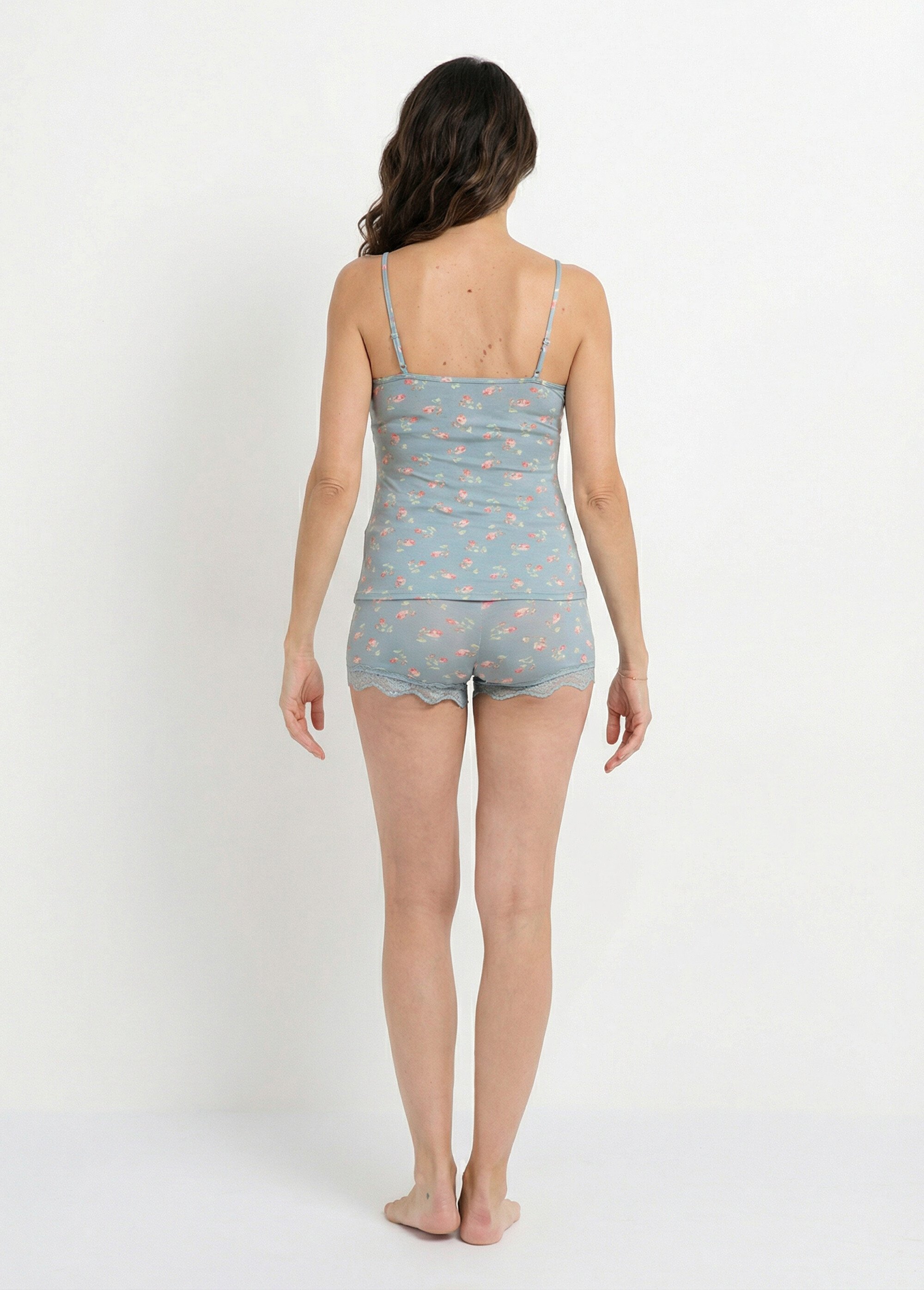 Pyjama short en stretch avec dentelle Femme Vert LIL1093 DO1