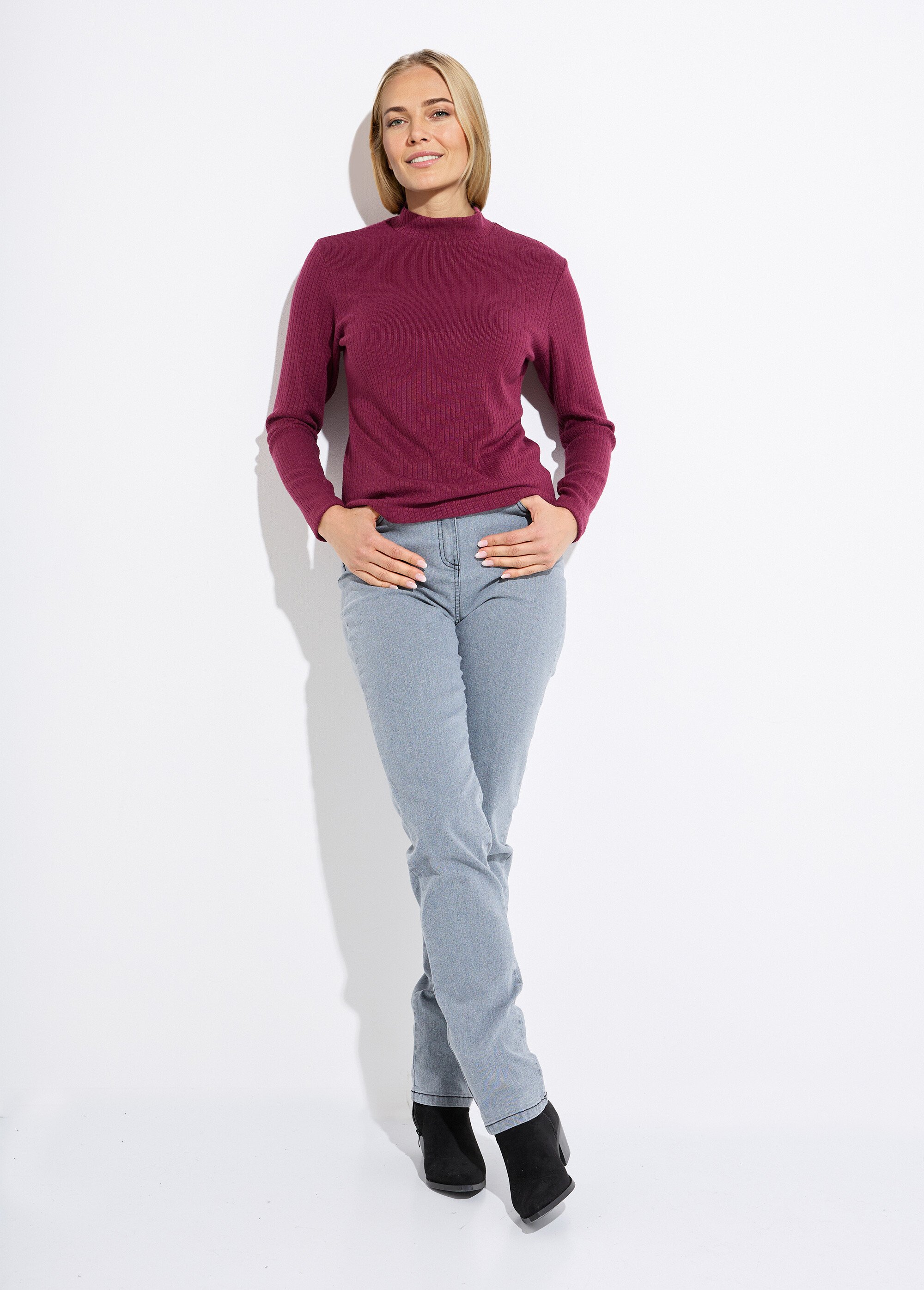 T-shirt col montant maille côtelée manches longues Femme Rouge COLOMA SF1