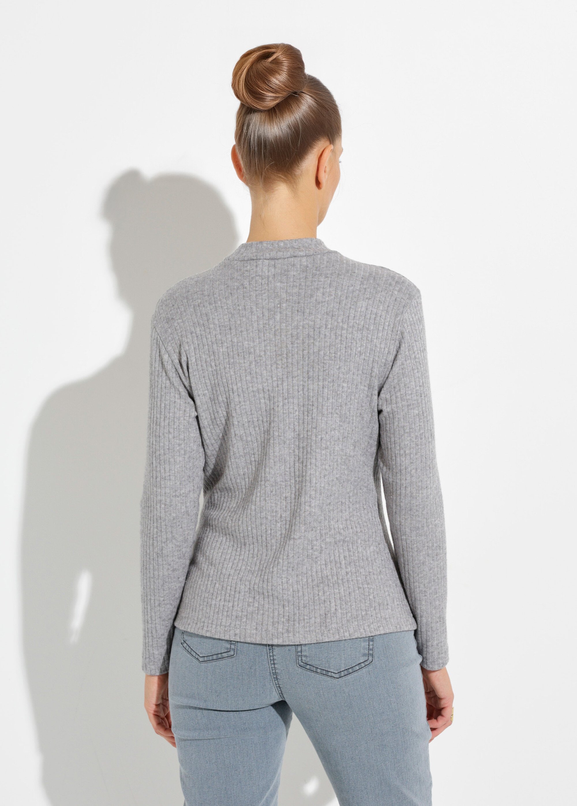 T-shirt col montant maille côtelée manches longues Femme Gris COLOMA DO1